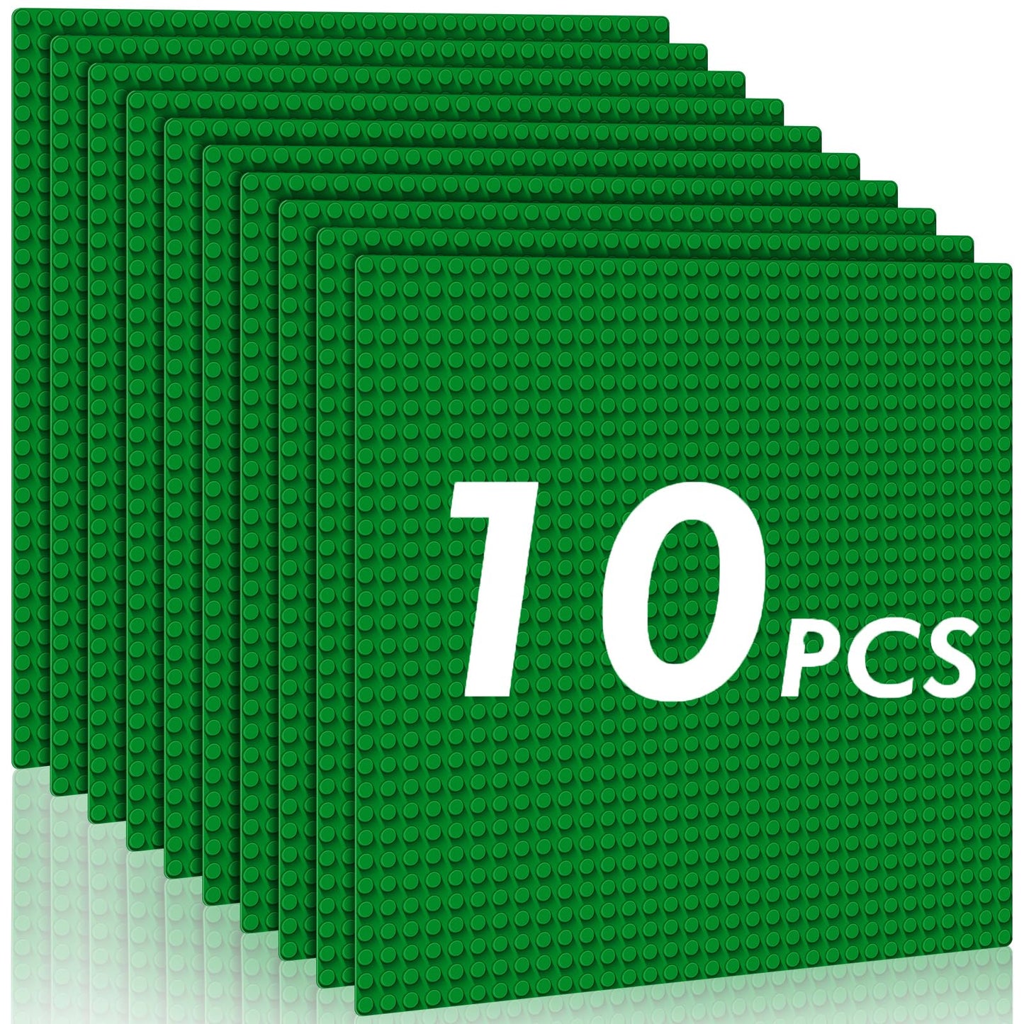 Pokiiulk Classic Baseplates – 10x10 Green Pack of 10 | Compatible with All Major Brick Brands | STEM Building Plates