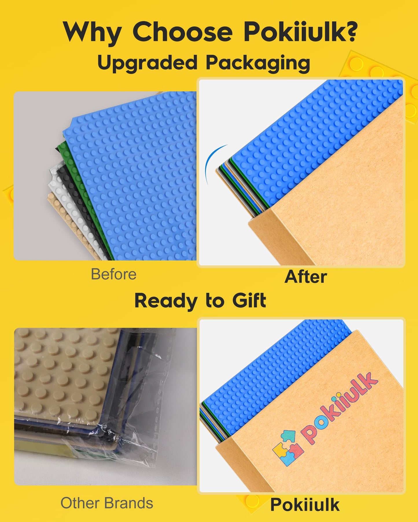 Pokiiulk Classic Baseplates – 10x10 Large Building Plates (Pack of 10) Compatible with All Major Brands