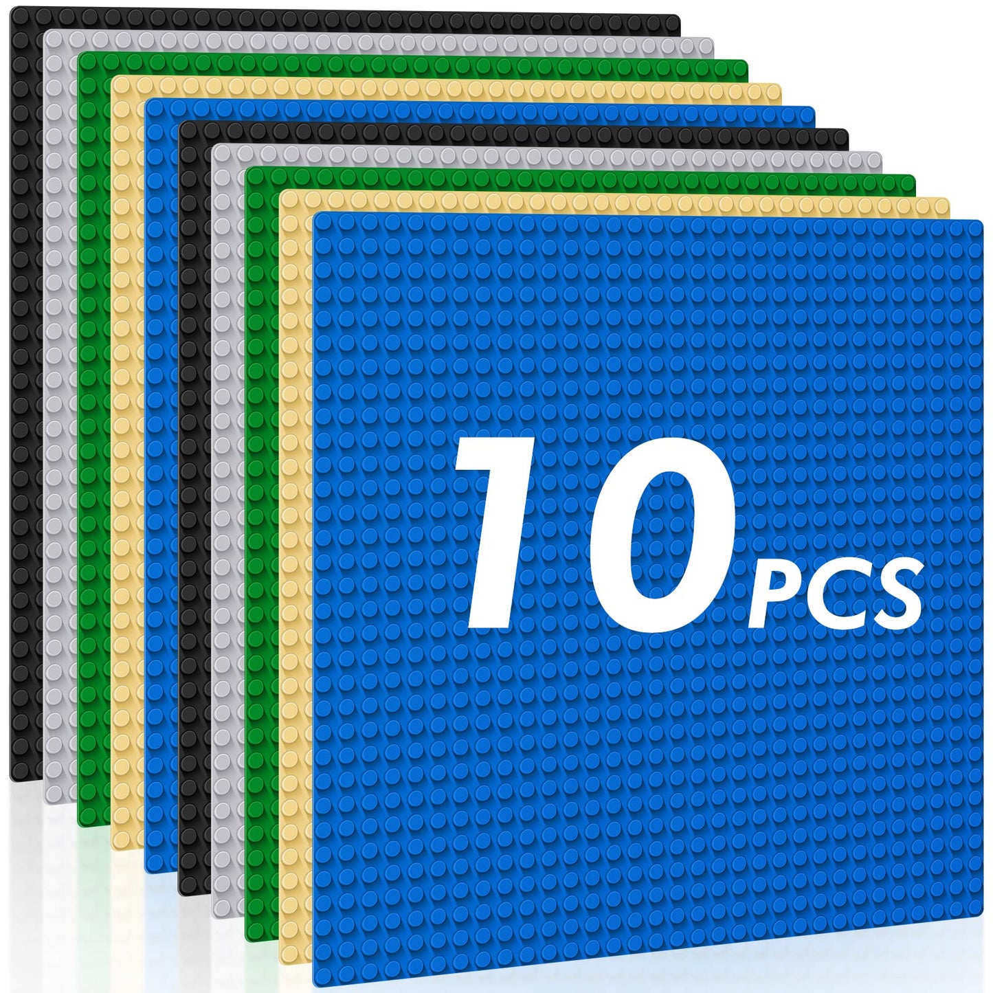 Pokiiulk Classic Baseplates – 10x10 Large Building Plates (Pack of 10) Compatible with All Major Brands