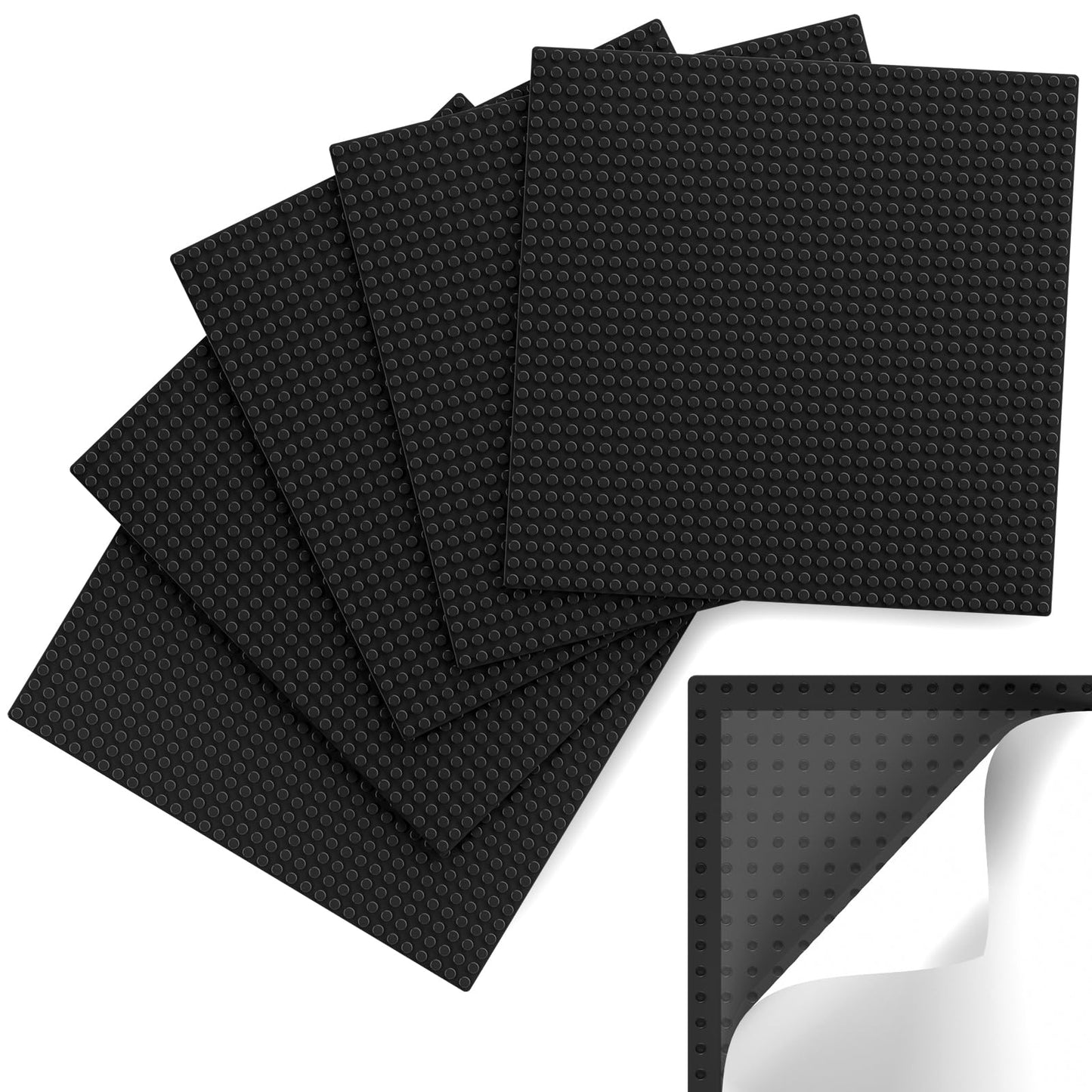 Pokiiulk Classic Baseplates – Peel-and-Stick 10x10, 6-Pack, Black