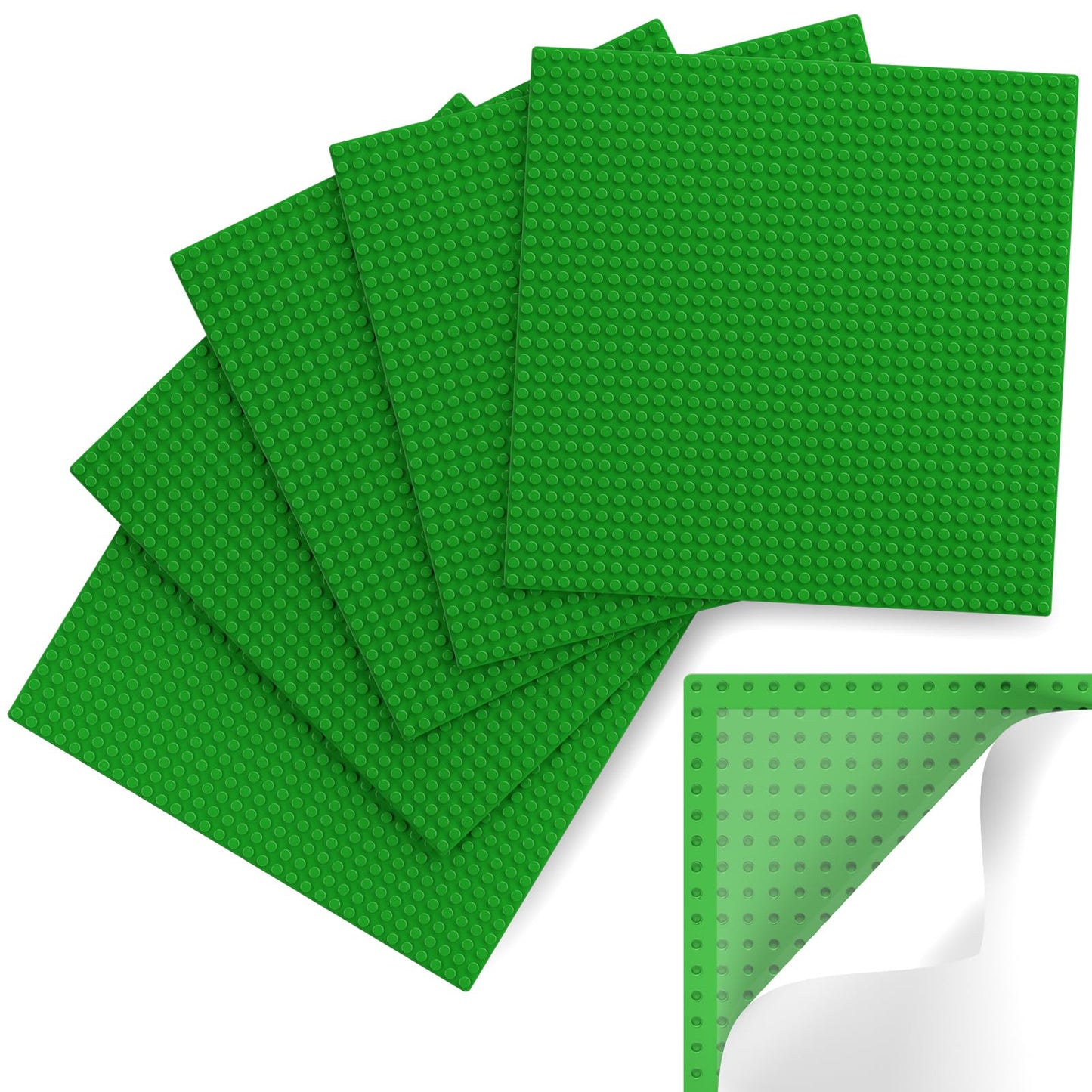 Pokiiulk Classic Baseplates – Peel & Stick 10x10 Green, 6-Pack for Building Bricks