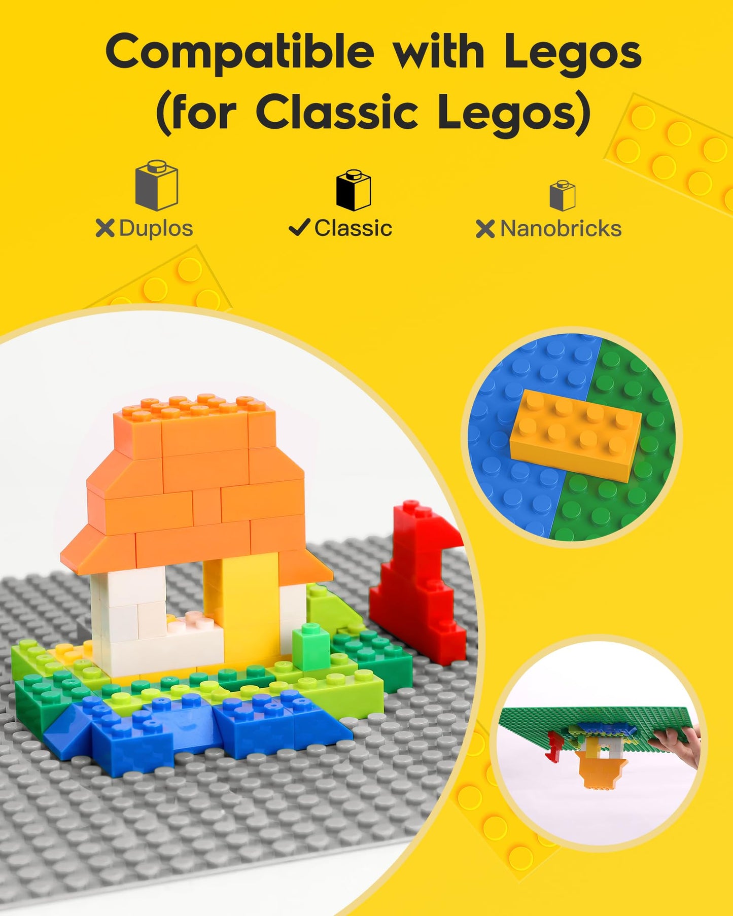 Pokiiulk Classic Gray Baseplates – 10x10 Inches, Pack of 2, 32x32 Studs, Compatible with LEGO and More