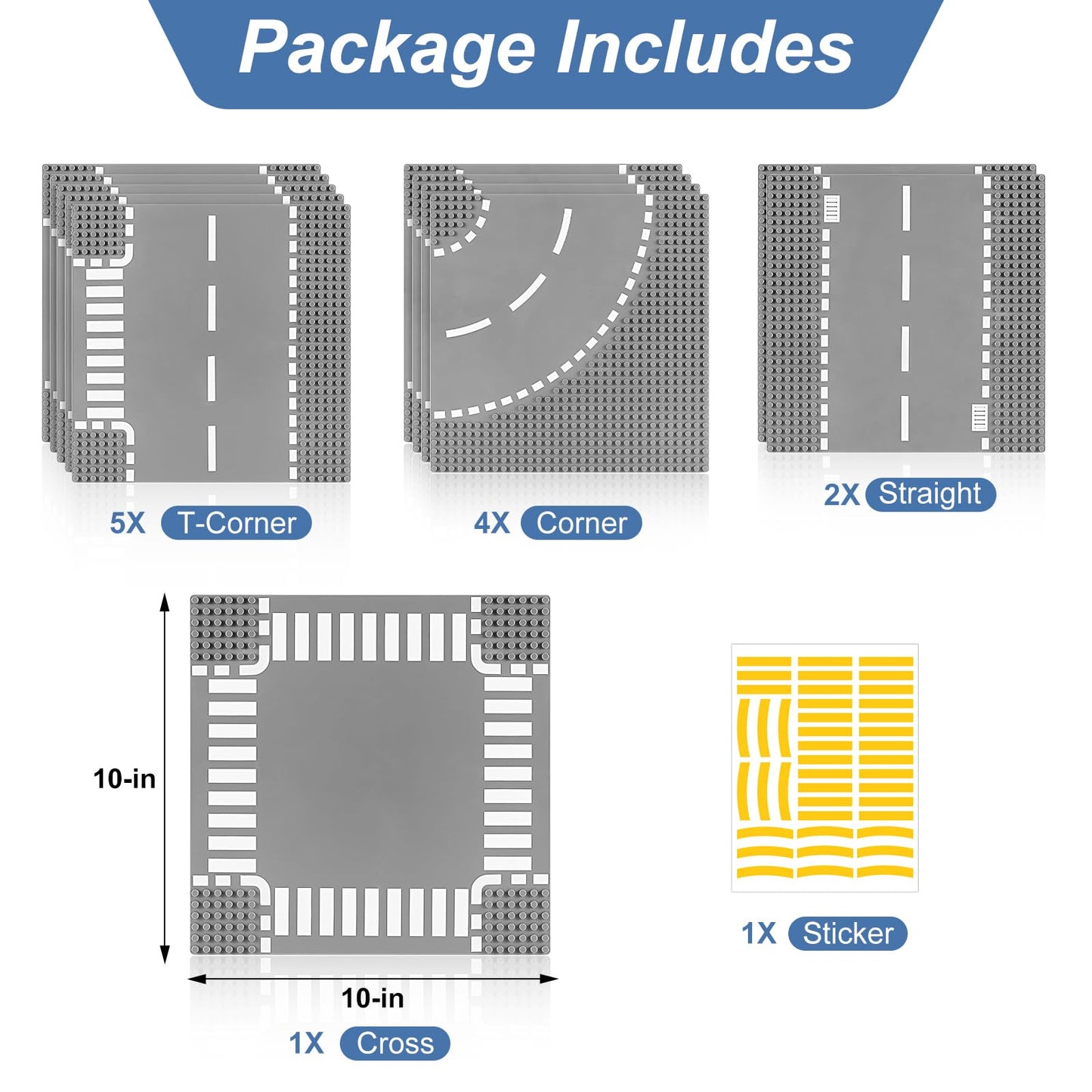 Pokiiulk 12 Pack Road Base Plates 10x10 for Lego Roads with DIY Stickers