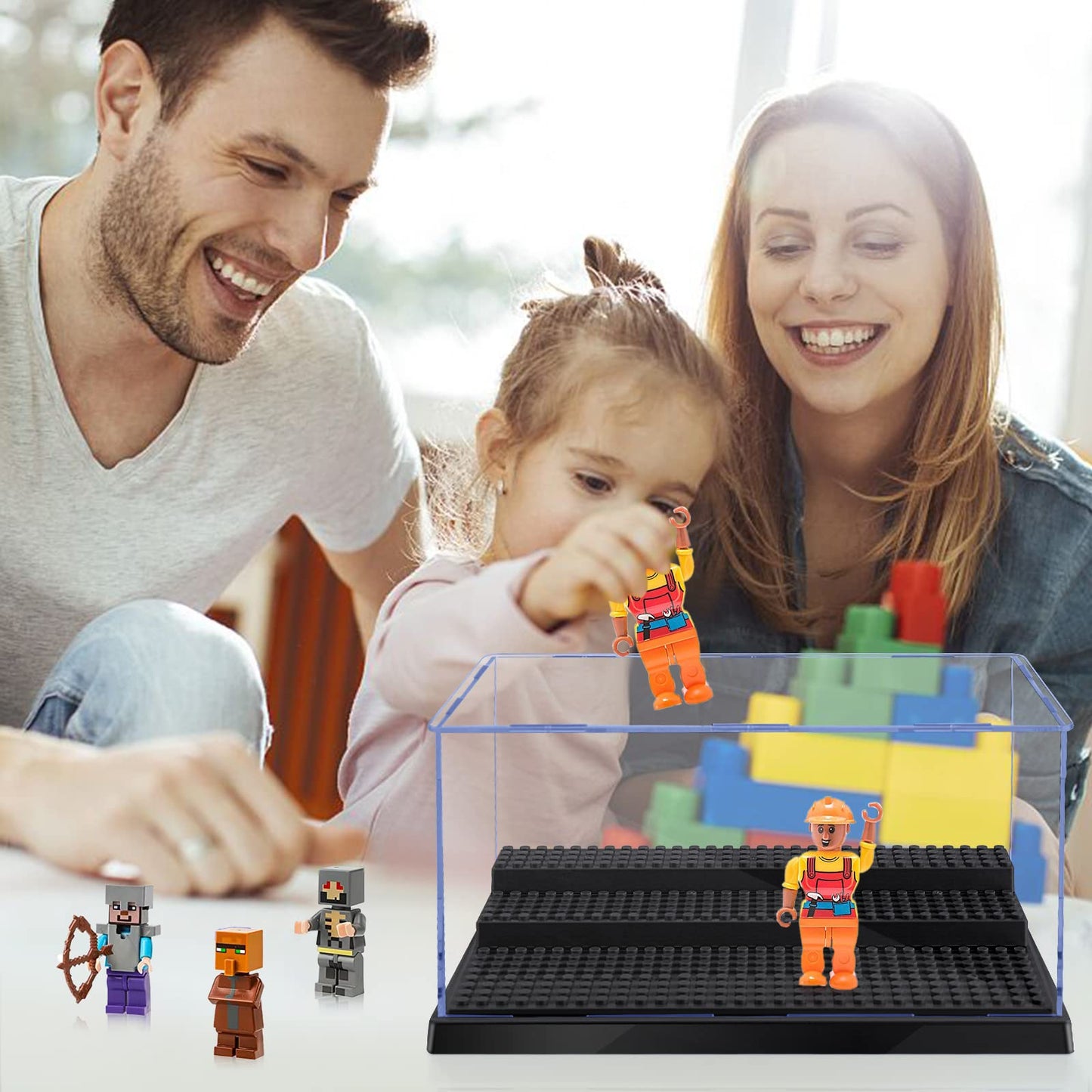 Pokiiulk Minifigure Display Case – 2 Boxes, 3 Removable Stands, Fits LEGO Minifigs (L, Black)
