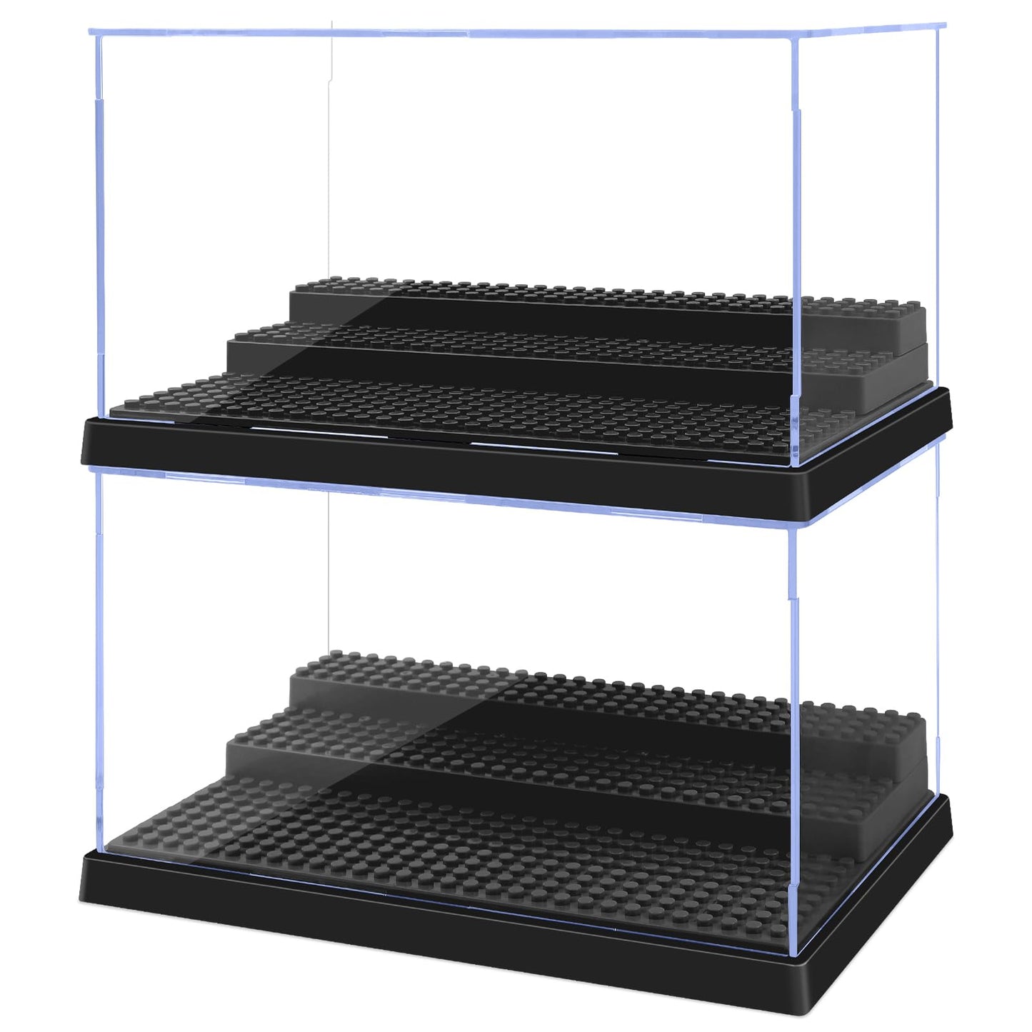 Pokiiulk Minifigure Display Case – 2 Boxes, 3 Removable Stands, Fits LEGO Minifigs (L, Black)