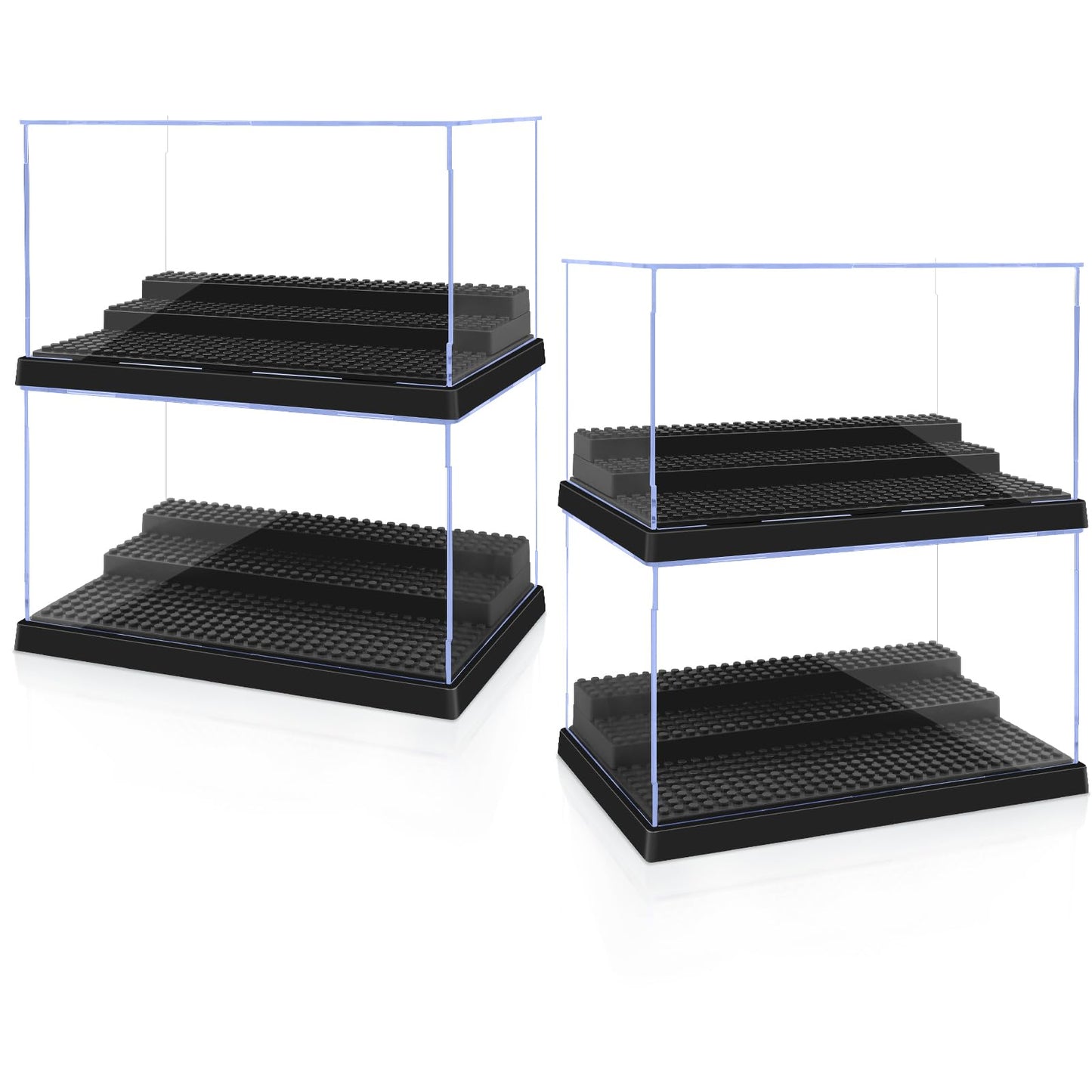 Pokiiulk Minifigure Display Case – 4-Box Acrylic Display with 3 Removable Stands (L, Black)