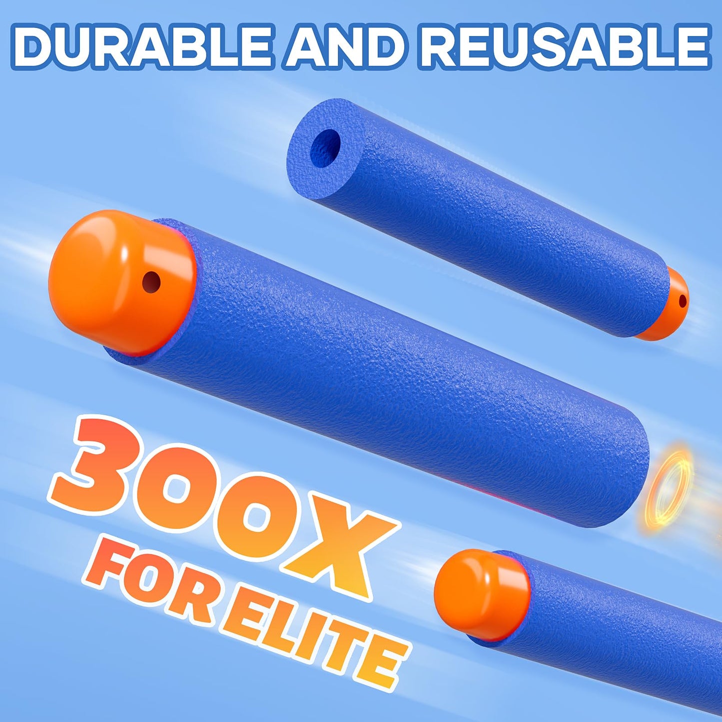 Pokiiulk 300 Darts for Nerf Elite Blasters – Blue 0.4in + Portable Target