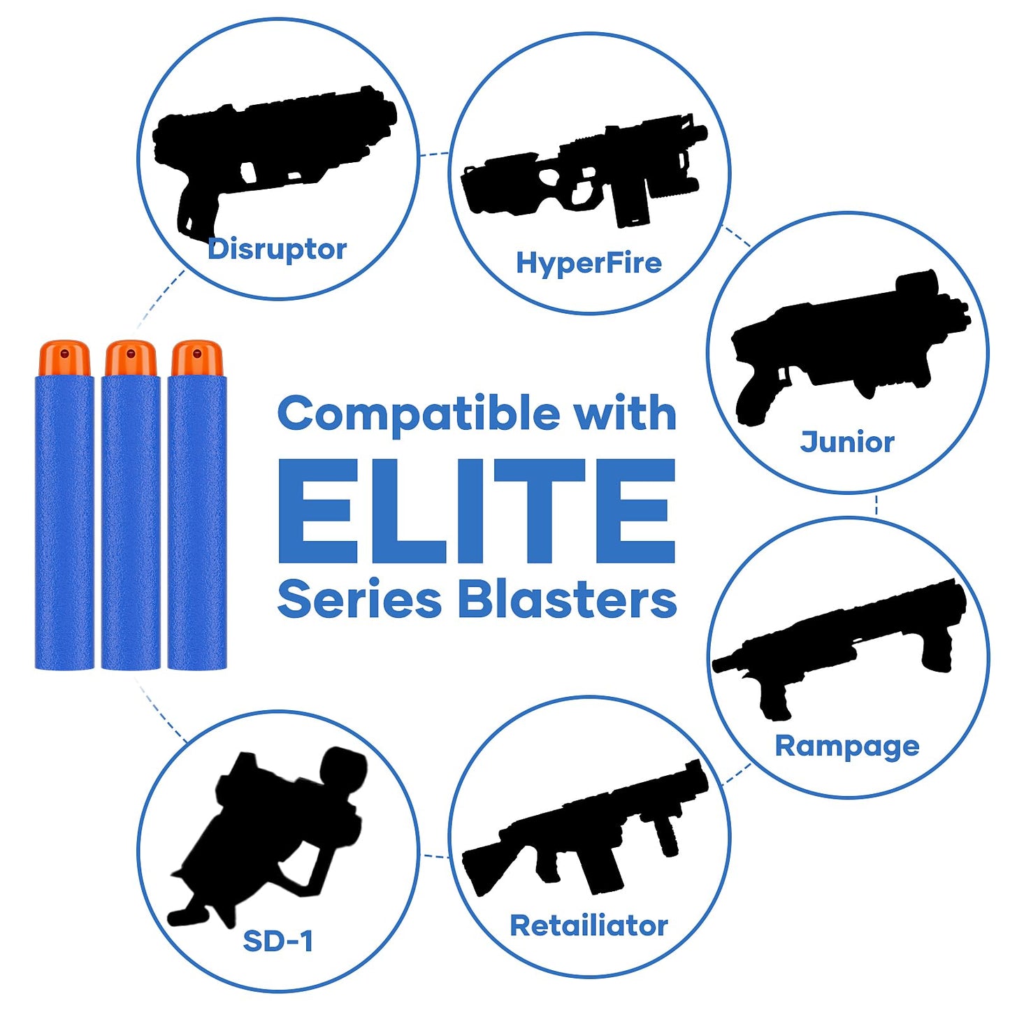 Pokiiulk 300 Darts for Nerf Elite Blasters – Blue 0.4in + Portable Target