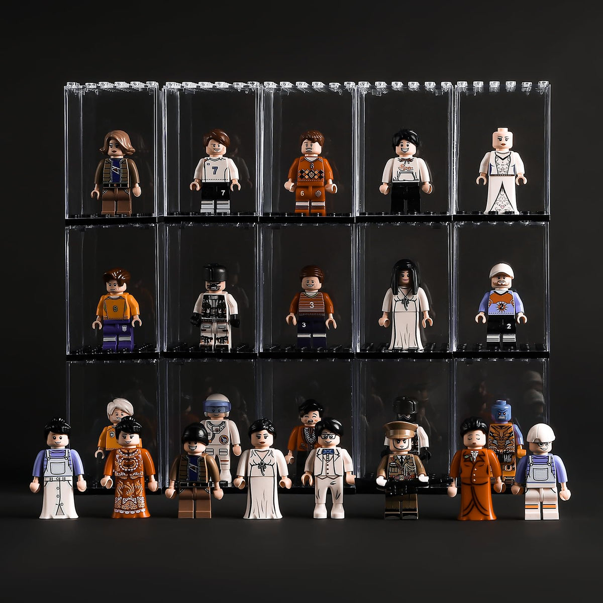 Pokiiulk 15 Mini Figure Display Cases – Dust-Proof, Clear Acrylic Boxes for Lego Minifigures (Black)