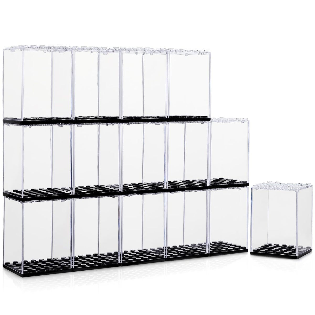 Pokiiulk 15 Mini Figure Display Cases – Dust-Proof, Clear Acrylic Boxes for Lego Minifigures (Black)