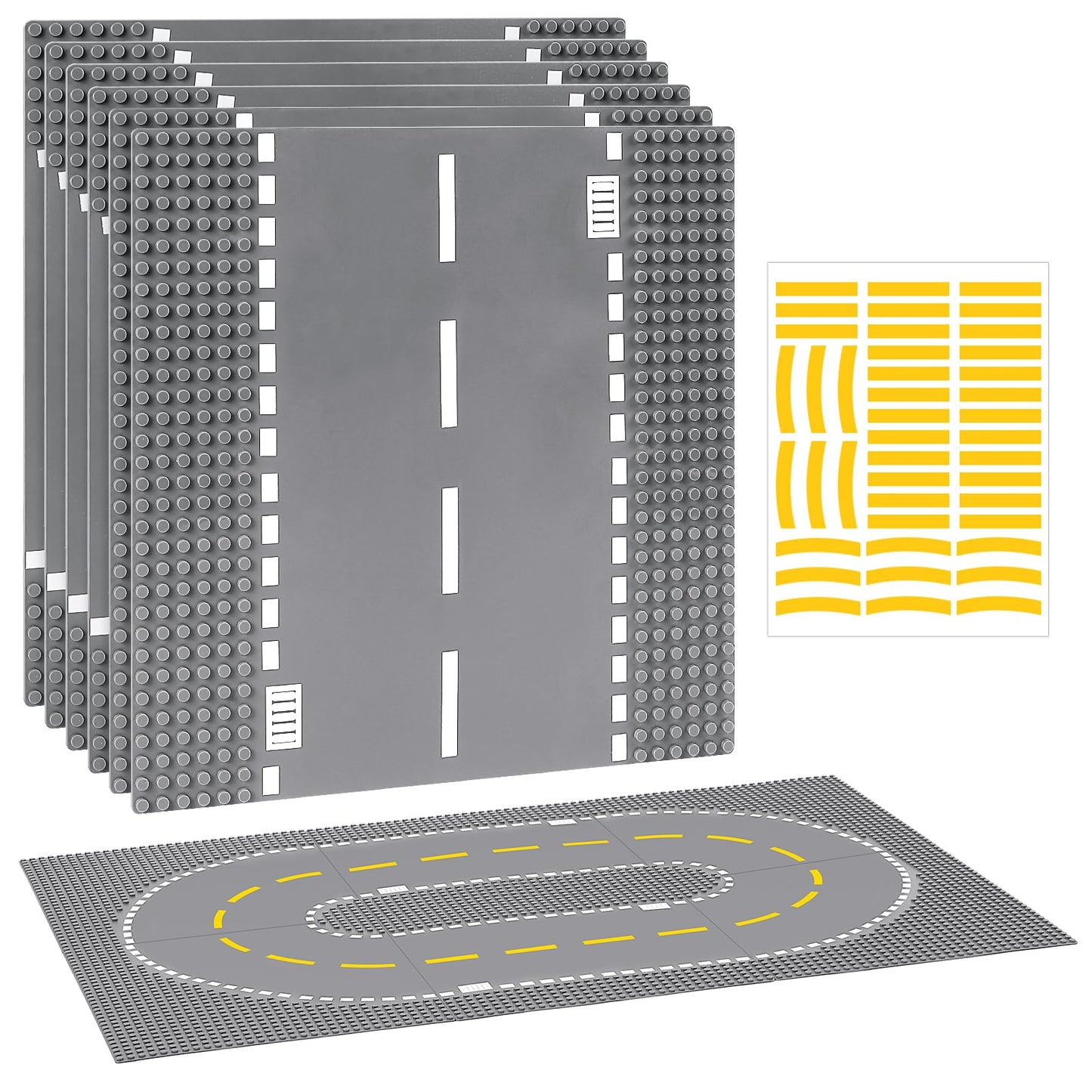 Pokiiulk 6 Pack Road Base Plates – 10x10, Lego Classic Compatible, DIY Stickers Included