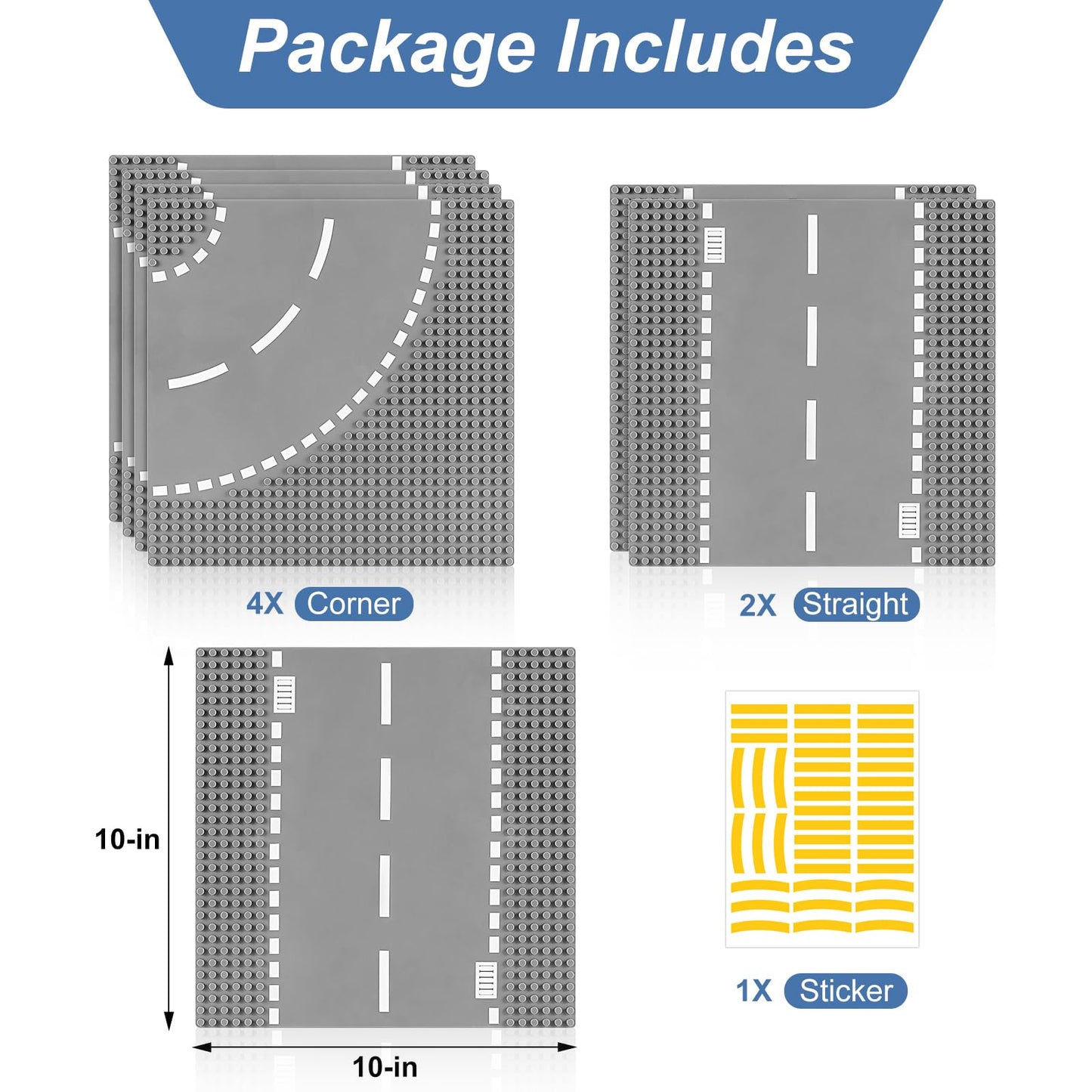 Pokiiulk 6 Pack Road Base Plates – 10x10, Lego Classic Compatible, DIY Stickers Included