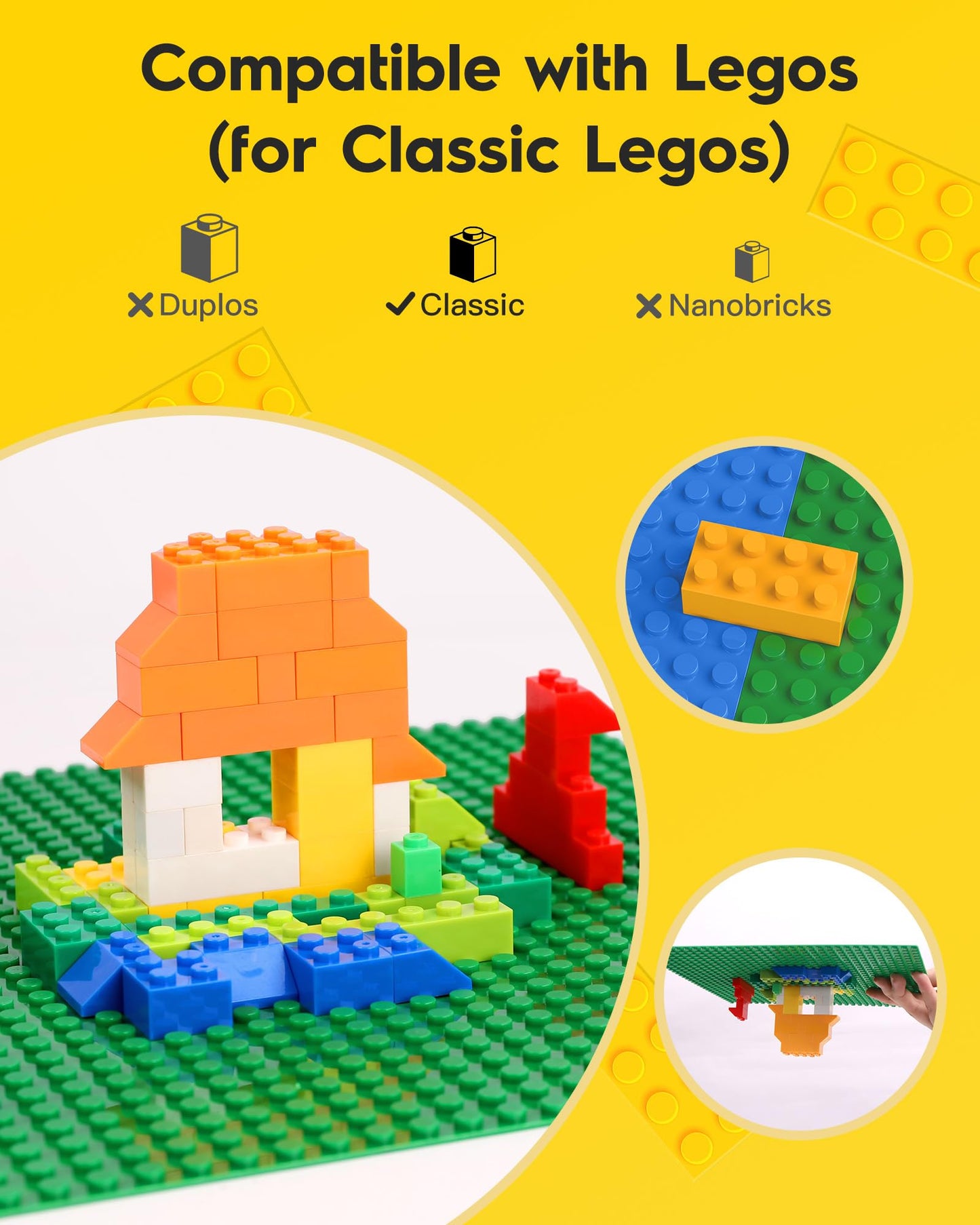 Pokiiulk Classic Baseplates – 10x10 Green Pack of 10 | Compatible with All Major Brick Brands | STEM Building Plates