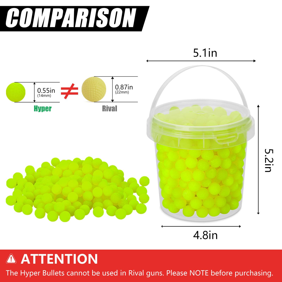 Pokiiulk 400 Refill Balls for Nerf Hyper Gun – 0.55 in Hyper Rounds with Yellow Storage Bucket