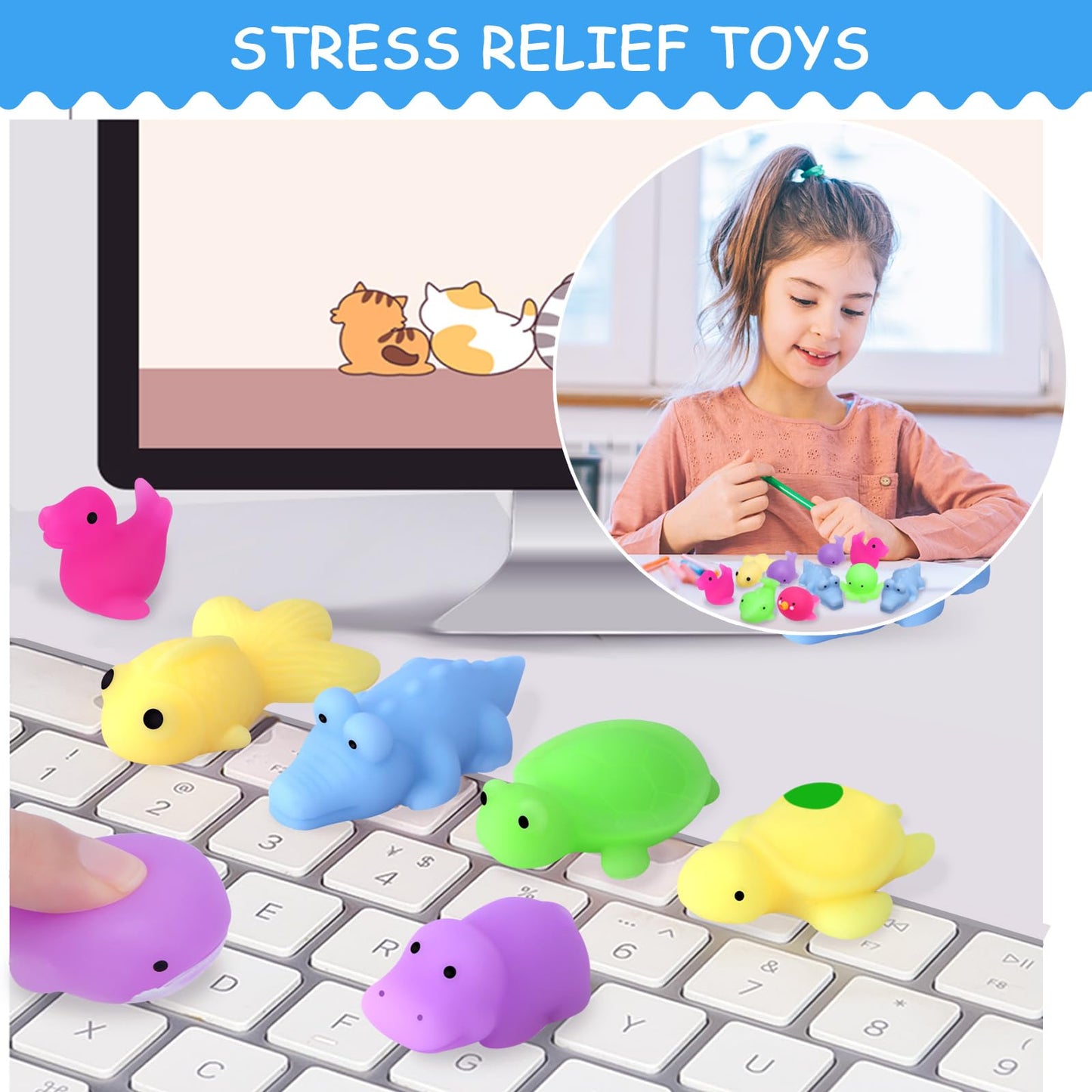 POKONBOY 30 Pcs Mochi Squishies – Mini Sea Animals for Stress Relief & Play