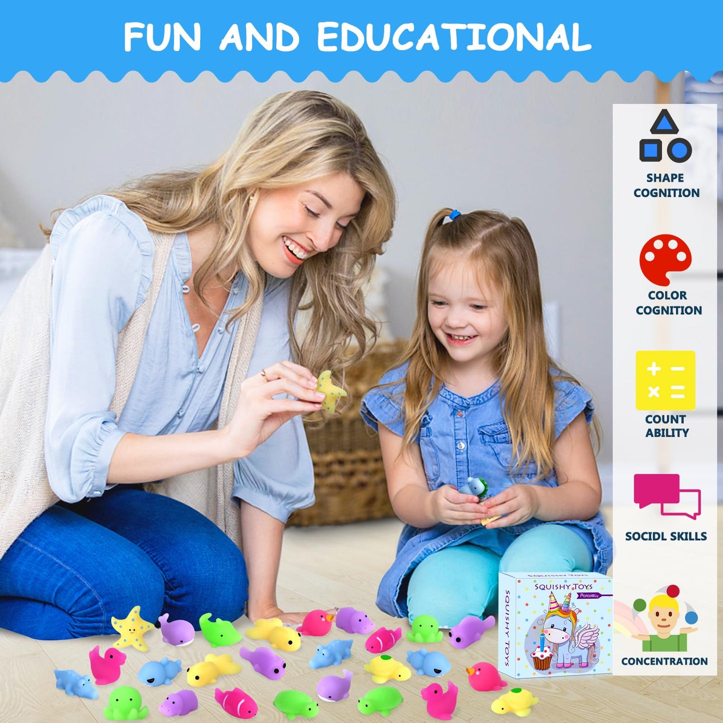 POKONBOY 30 Pcs Mochi Squishies – Mini Sea Animals for Stress Relief & Play
