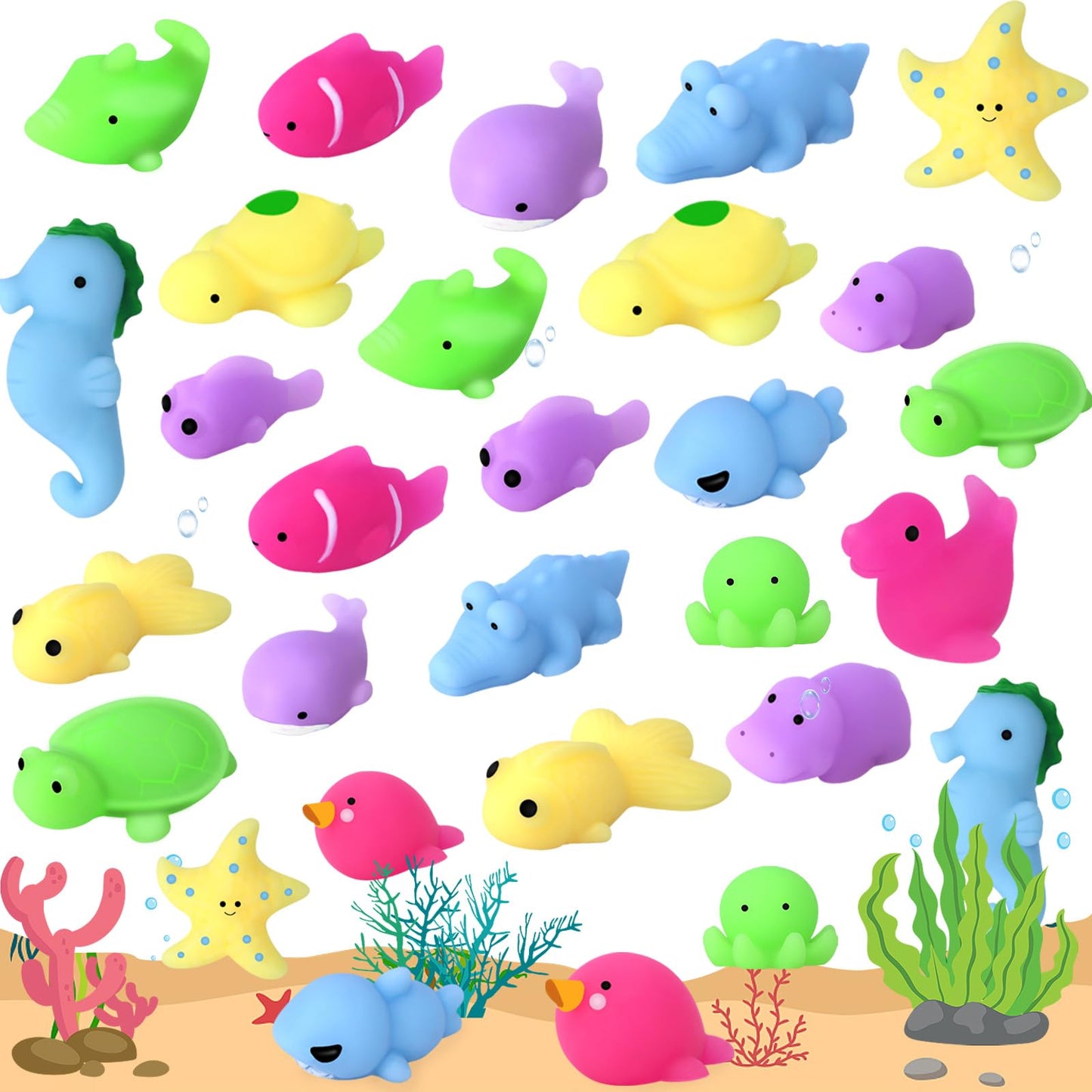POKONBOY 30 Pcs Mochi Squishies – Mini Sea Animals for Stress Relief & Play