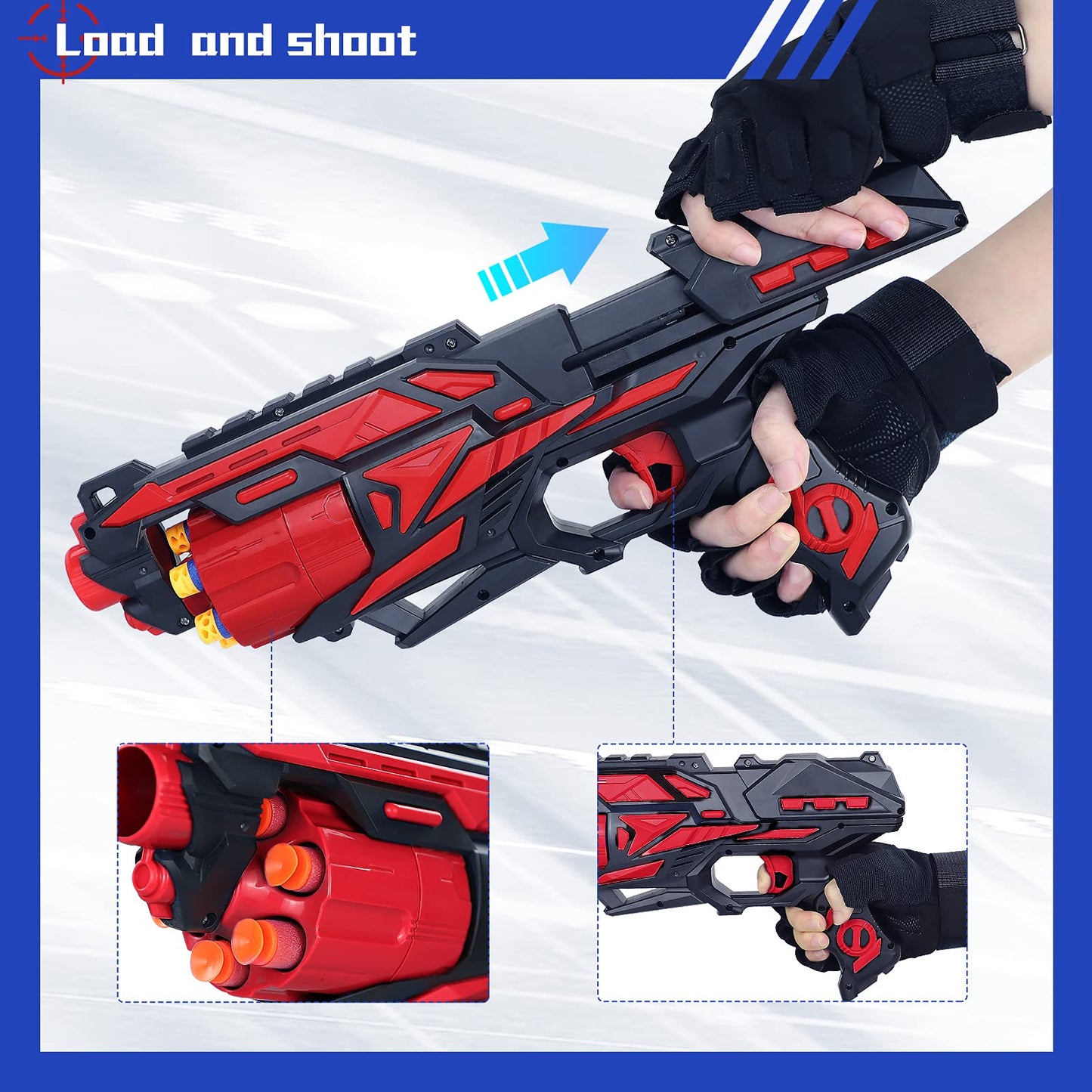 POKONBOY 2 Pack Blaster Guns with Rotating Drum, 80 Foam Darts & 2 Wristbands
