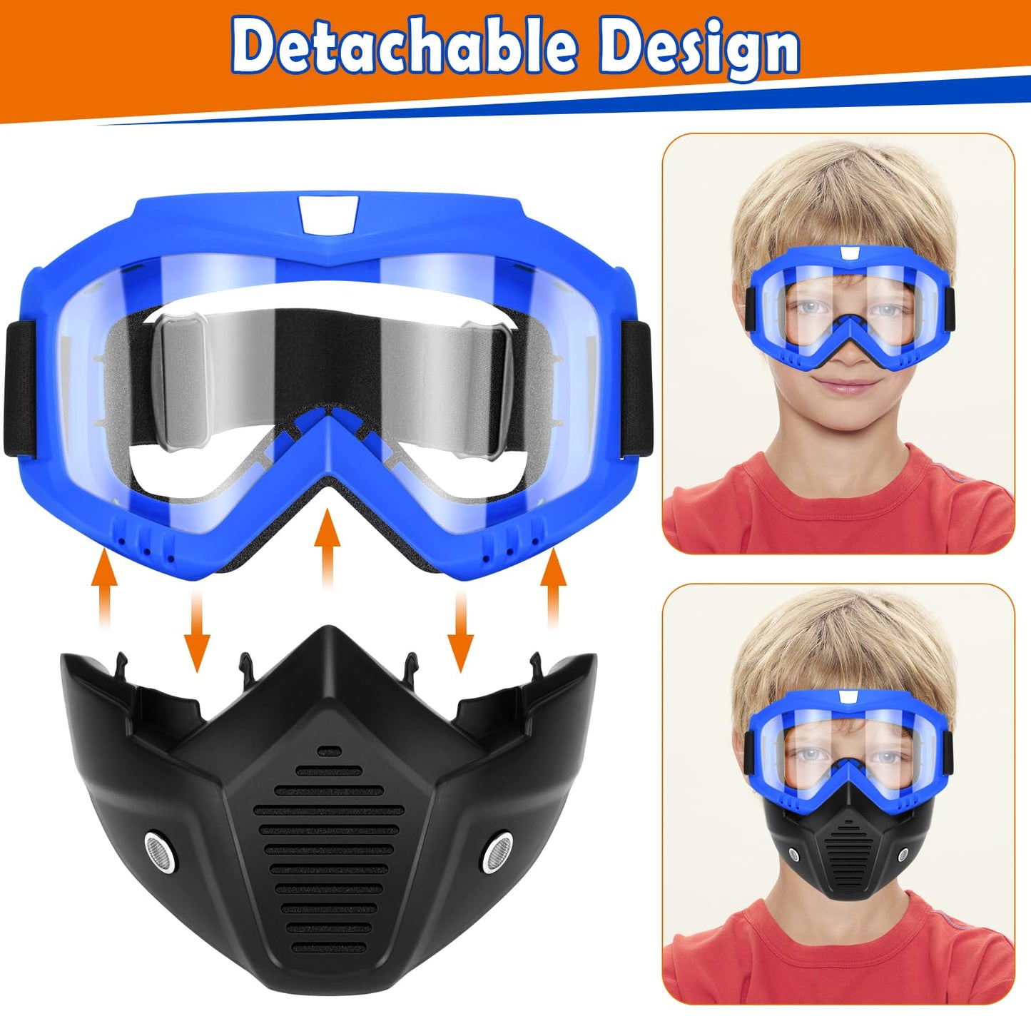 POKONBOY 4 Pack Detachable Masks with Goggles – Nerf Rival Compatible