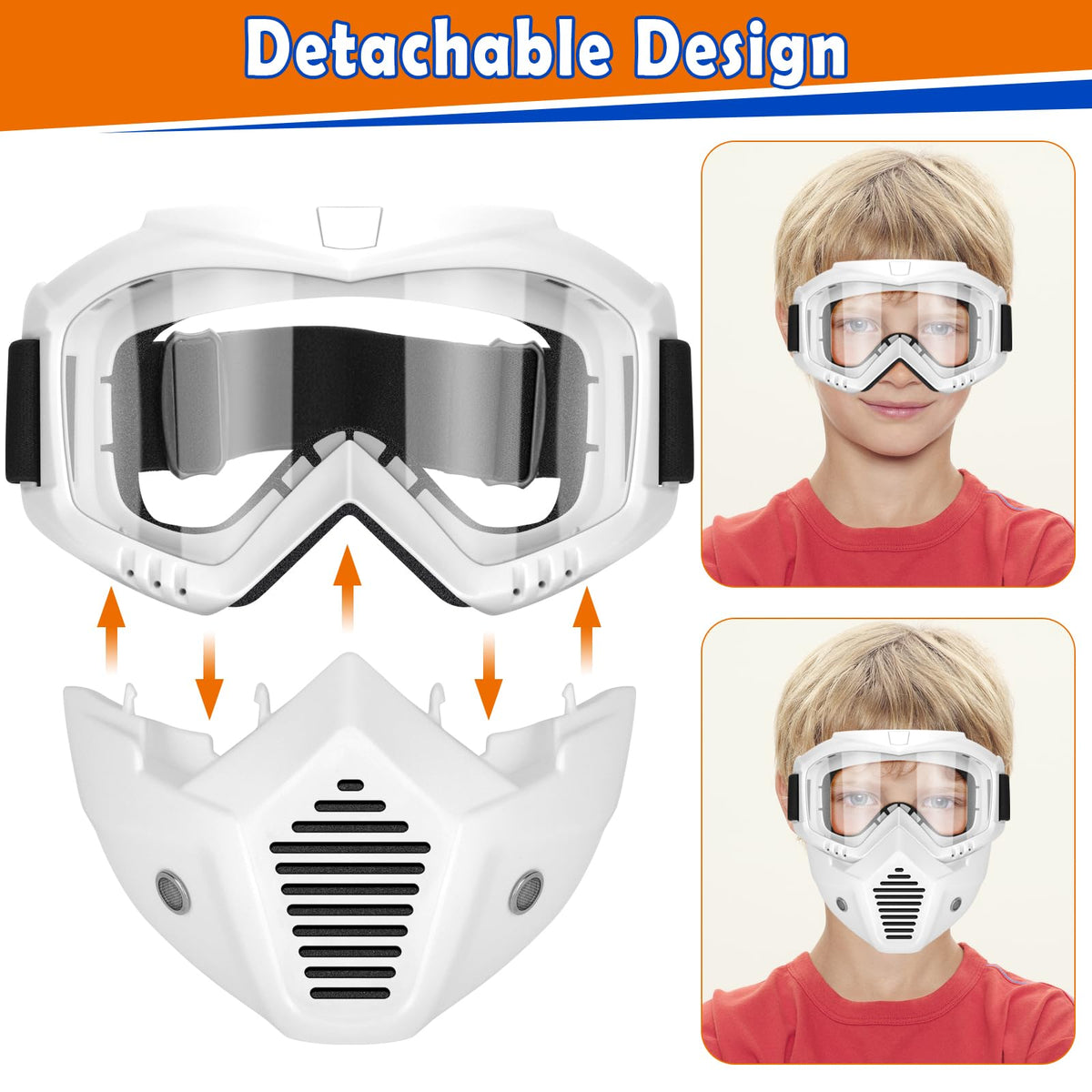 POKONBOY 2 Pack Detachable Masks with Goggles – Nerf Rival Compatible (Black & White)