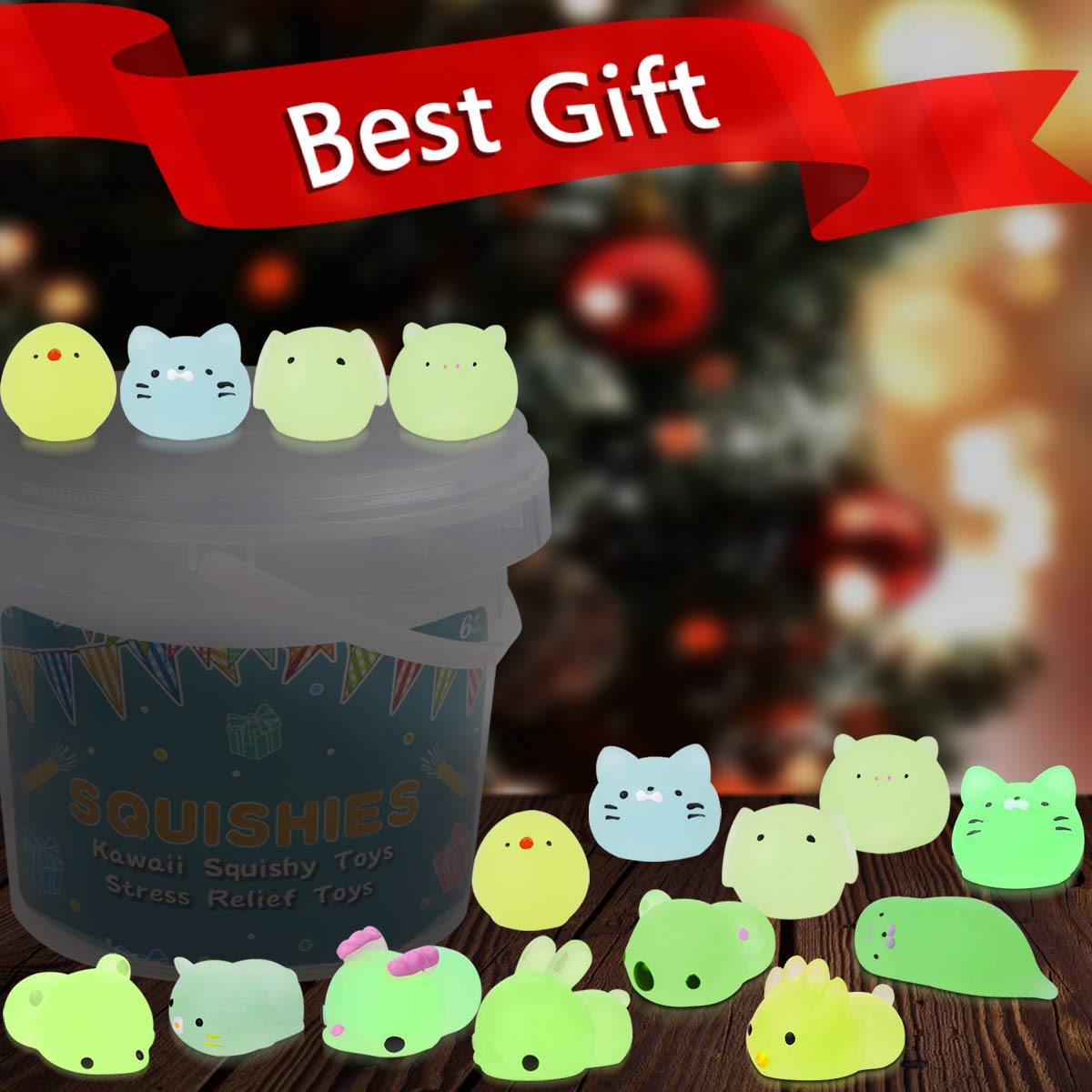 POKONBOY 23 Pack Glow-in-the-Dark Mochi Squishies – Mini Kawaii Animals with Storage Box