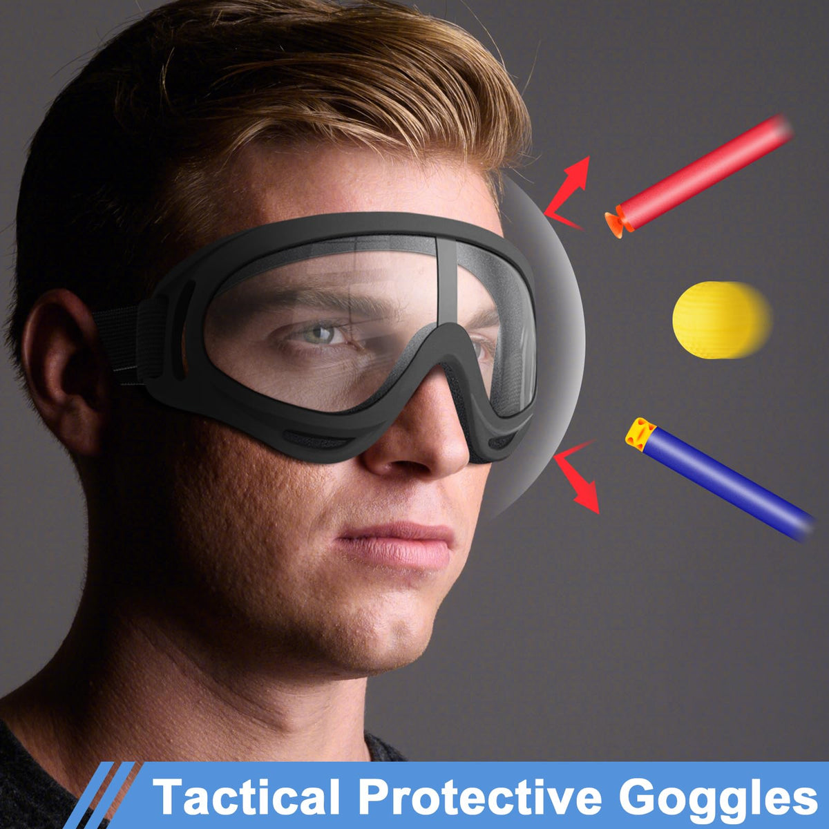 POKONBOY 4 Pack Protective Goggles for Nerf Guns — Lightweight Eye Protection for Kids & Teens (Black)