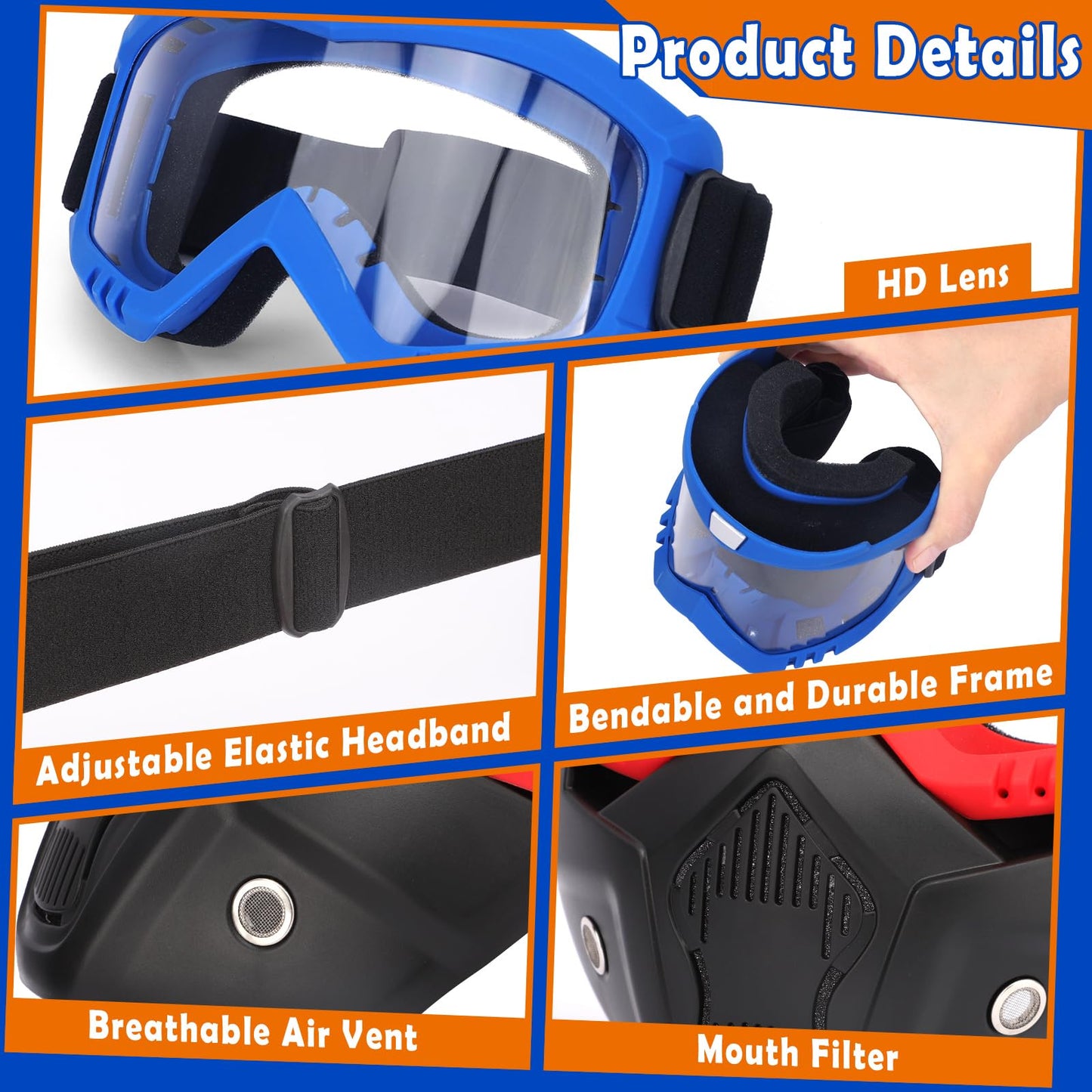 POKONBOY 4 Pack Detachable Masks with Goggles – Nerf Rival Compatible