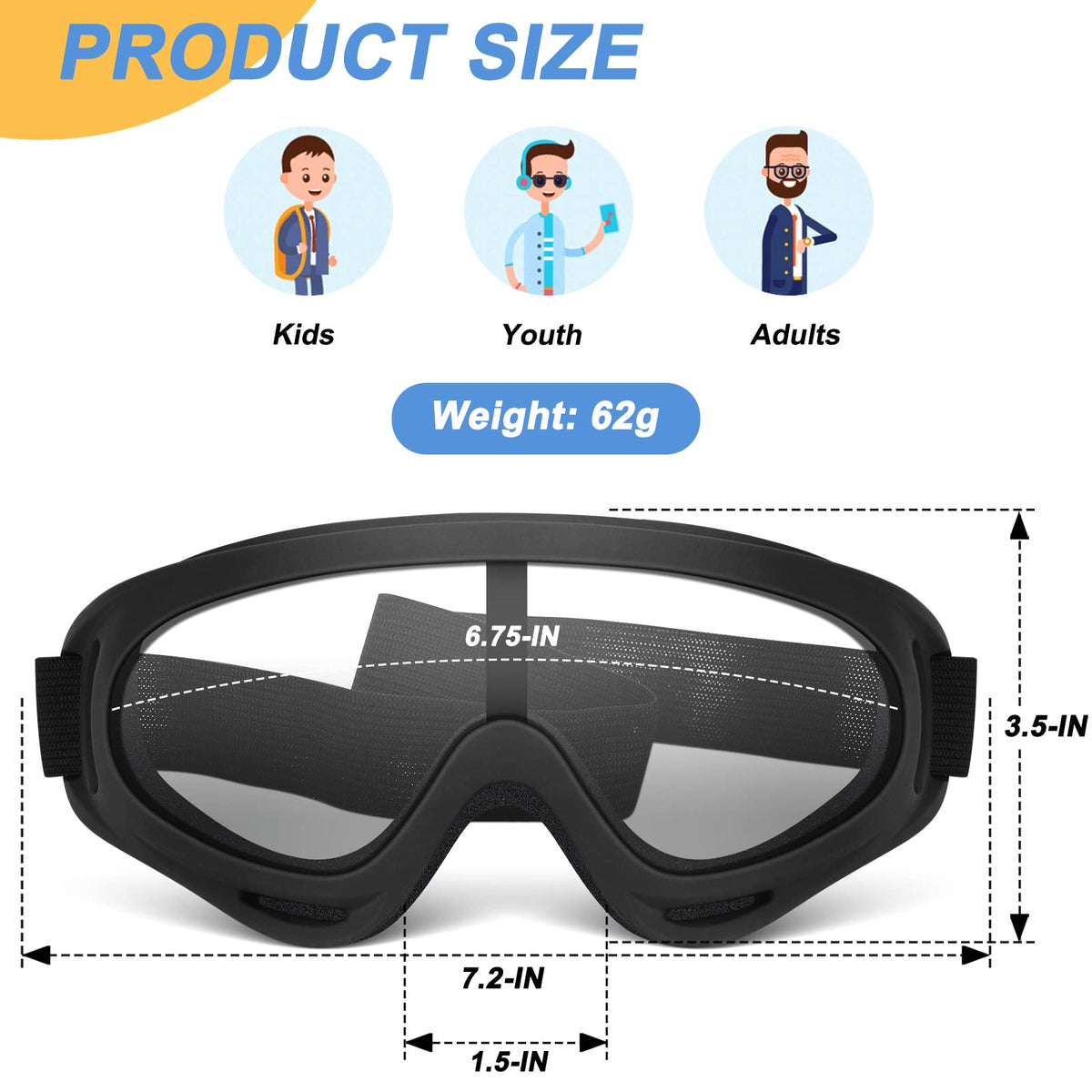 POKONBOY 4 Pack Protective Goggles for Nerf Guns — Lightweight Eye Protection for Kids & Teens (Black)
