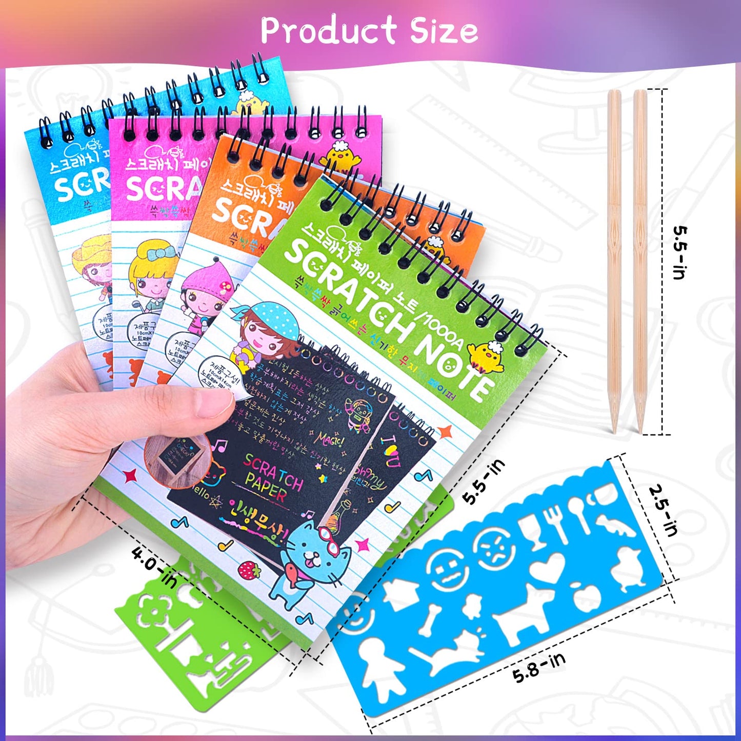 POKONBOY 24 Pack Rainbow Scratch Paper Notebooks – Scratch Art Notes for Kids, Party Favors