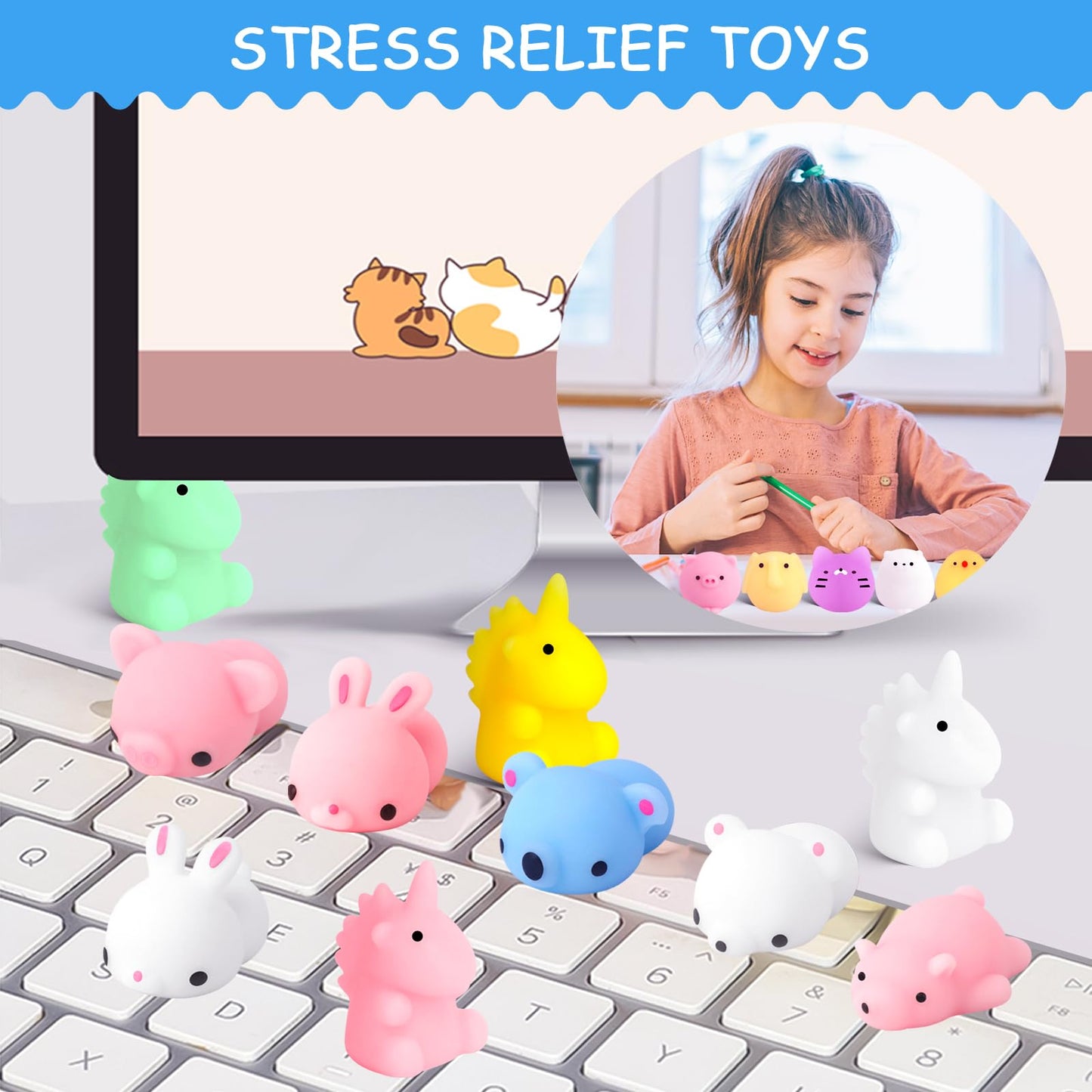 POKONBOY 30 PCS Squishies Mochi Toys – Mini Kawaii Squeeze Stress Relief Animals & Gift Favors