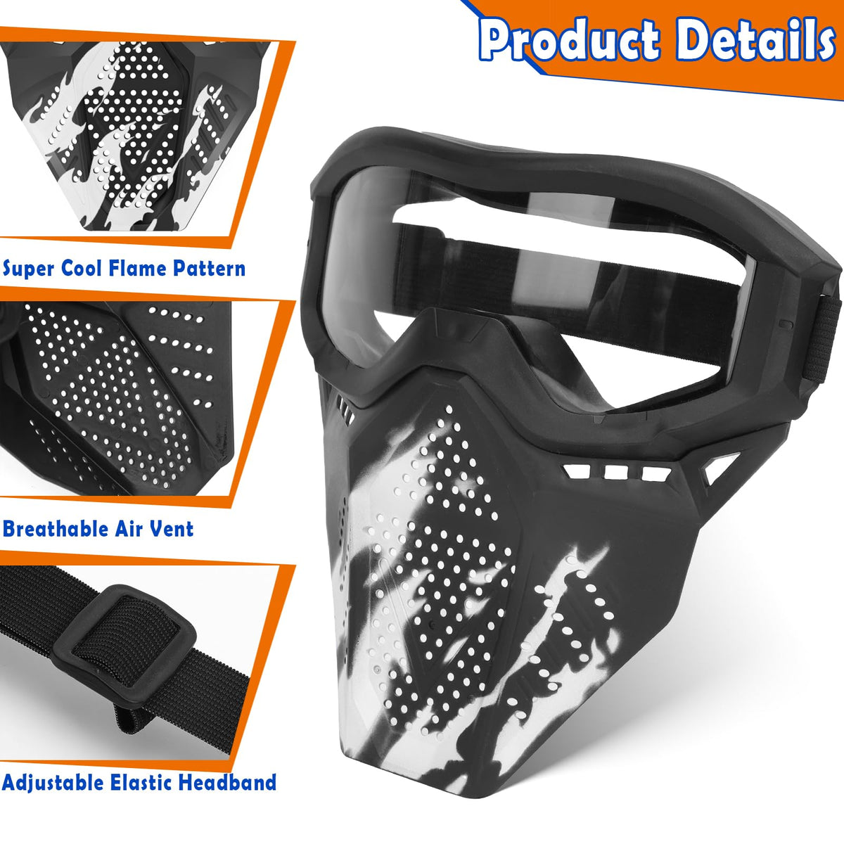 POKONBOY 2 Pack Tactical Mask with Goggles – Nerf Rival Compatible (White & Black)