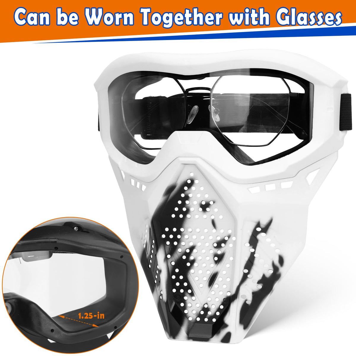 POKONBOY 2 Pack Tactical Mask with Goggles – Nerf Rival Compatible (White & Black)