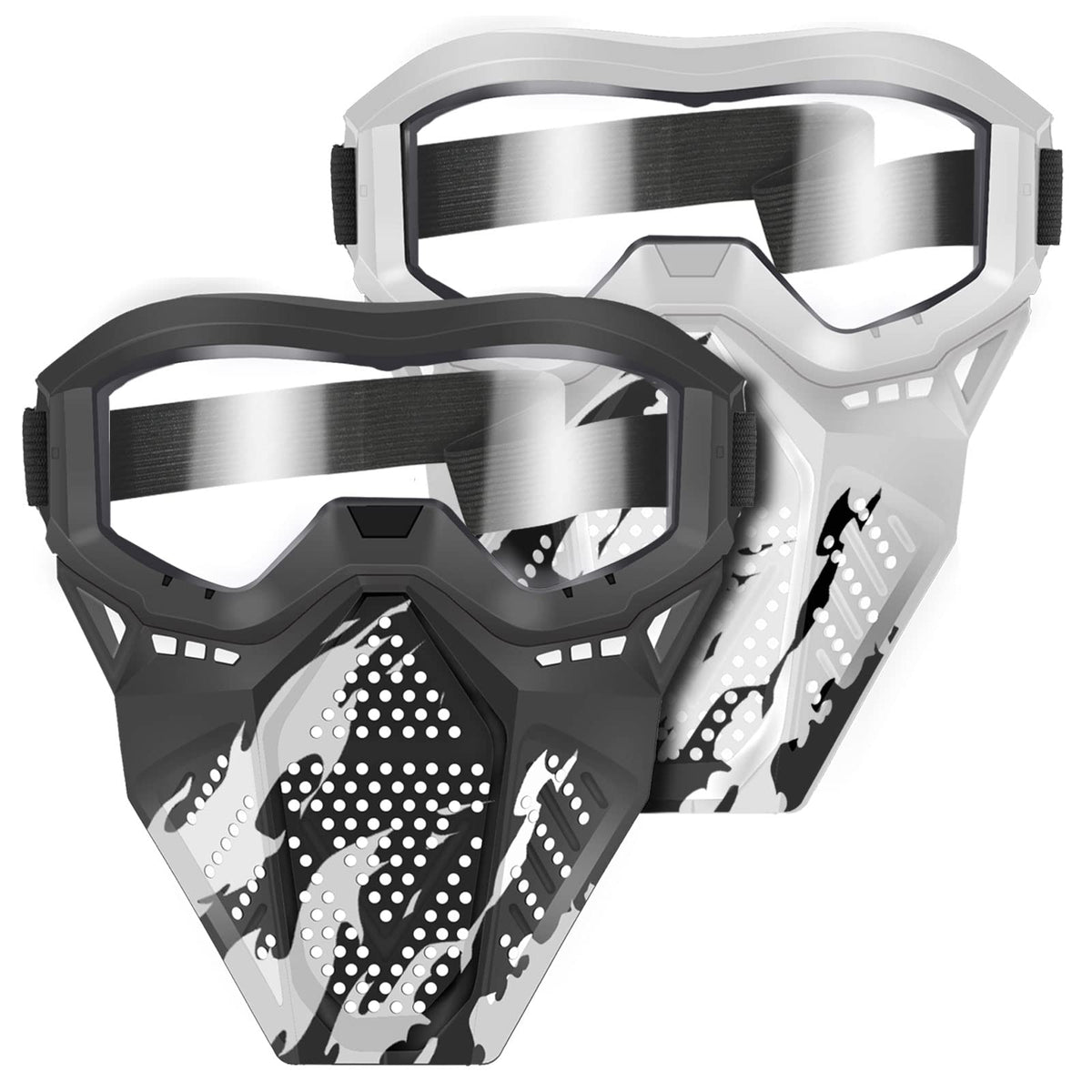 POKONBOY 2 Pack Tactical Mask with Goggles – Nerf Rival Compatible (White & Black)