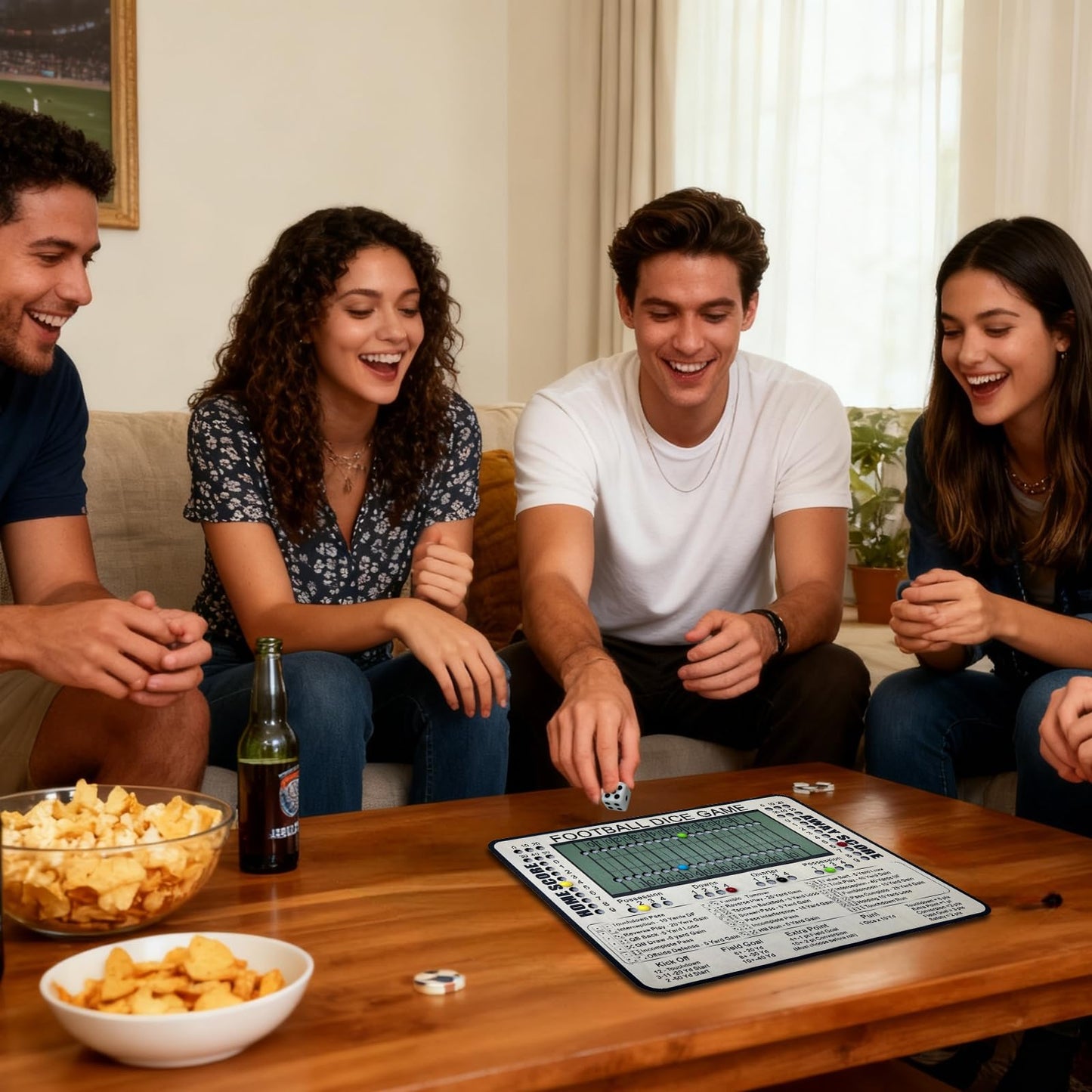 Poliveyy Football Dice Game – Tabletop Wood Board Game with Scoring Track for Family Fun