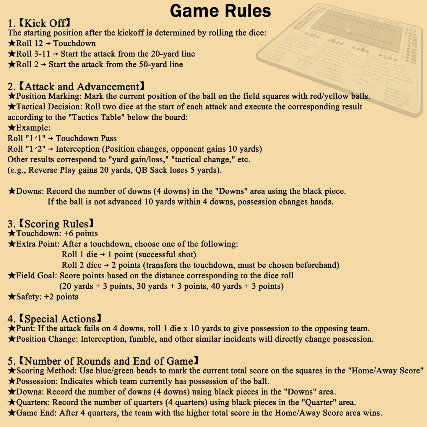 Poliveyy Football Dice Game – Tabletop Wood Board Game with Scoring Track for Family Fun