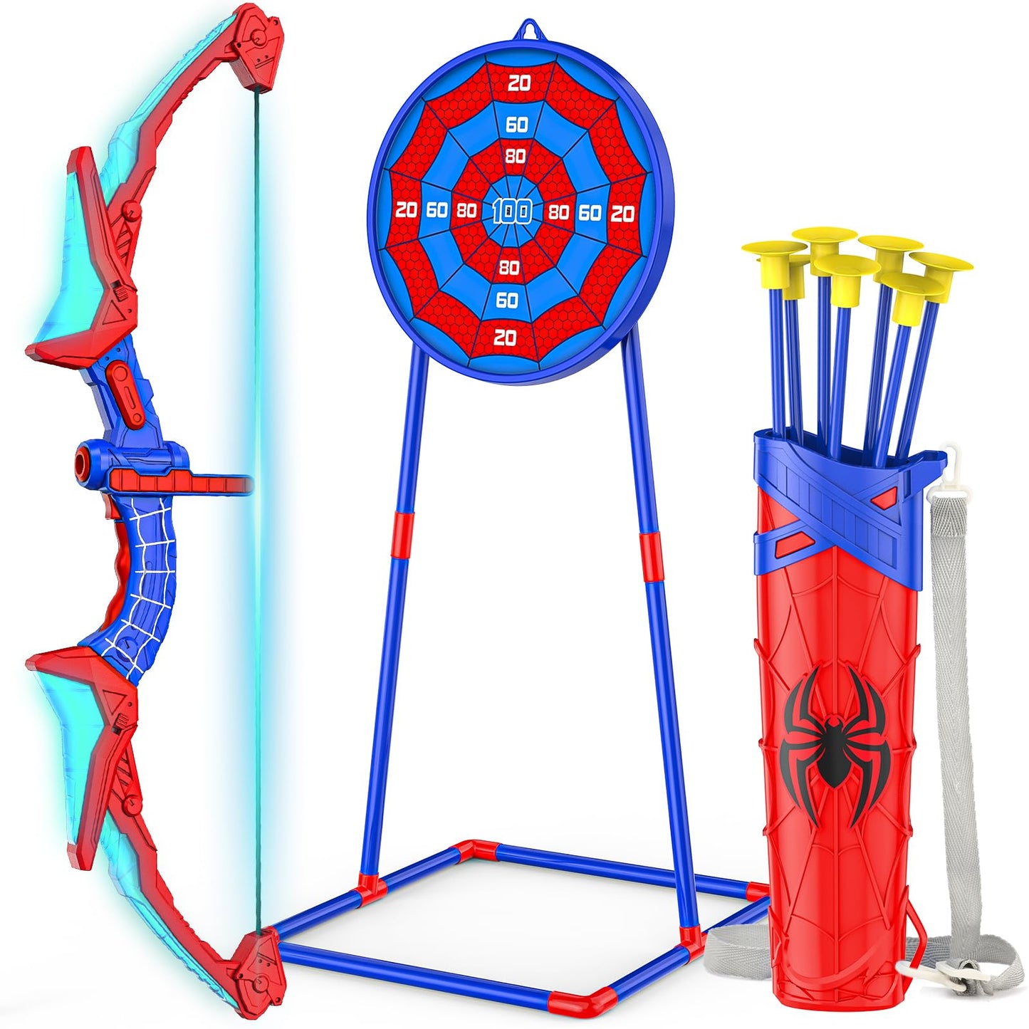 Polkoliye Bow and Arrow Set for Kids | LED Light Up Archery with 7 Suction Cup Arrows, Quiver & Standing Target – Indoor/Outdoor Fun for Ages 4–12