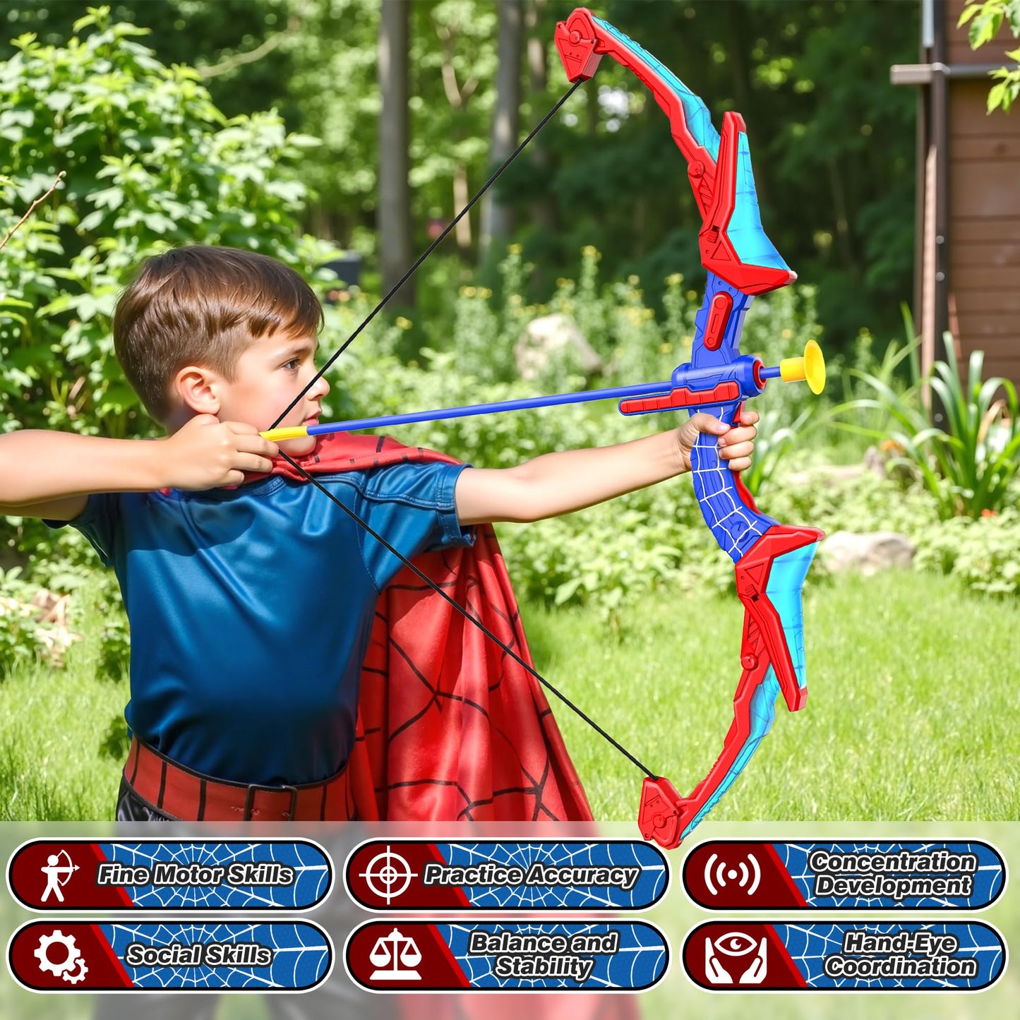 Polkoliye Bow and Arrow Set for Kids | LED Light Up Archery with 7 Suction Cup Arrows, Quiver & Standing Target – Indoor/Outdoor Fun for Ages 4–12
