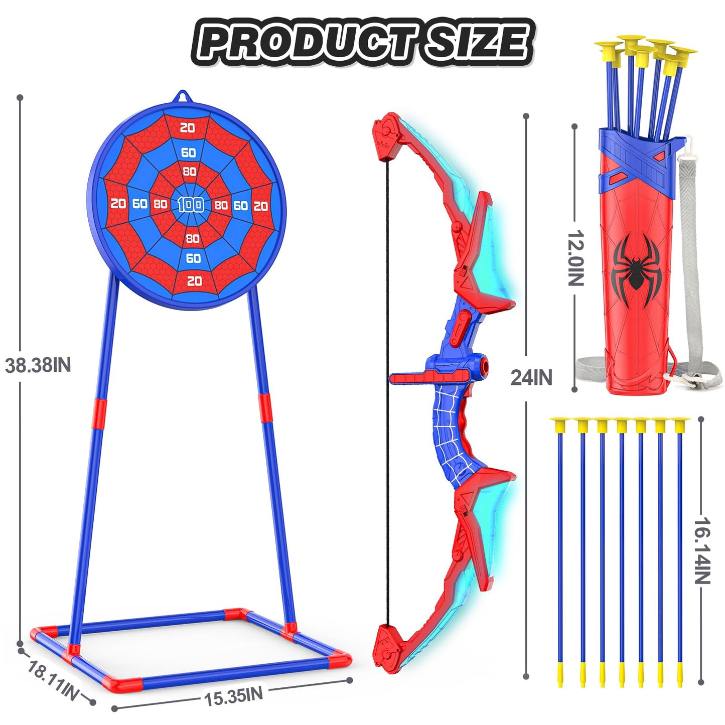 Polkoliye Bow and Arrow Set for Kids | LED Light Up Archery with 7 Suction Cup Arrows, Quiver & Standing Target – Indoor/Outdoor Fun for Ages 4–12