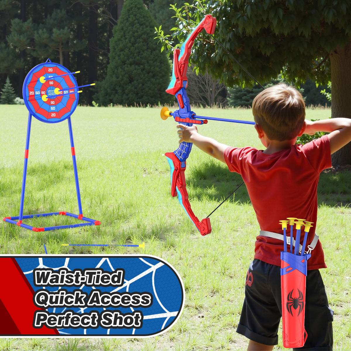 Polkoliye Bow and Arrow Set for Kids | LED Light Up Archery with 7 Suction Cup Arrows, Quiver & Standing Target – Indoor/Outdoor Fun for Ages 4–12