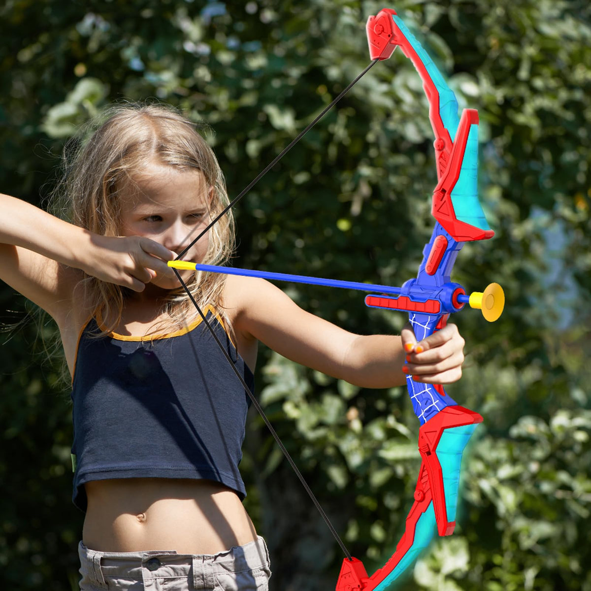 Polkoliye Bow and Arrow Set for Kids | LED Light Up Archery with 7 Suction Cup Arrows, Quiver & Standing Target – Indoor/Outdoor Fun for Ages 4–12