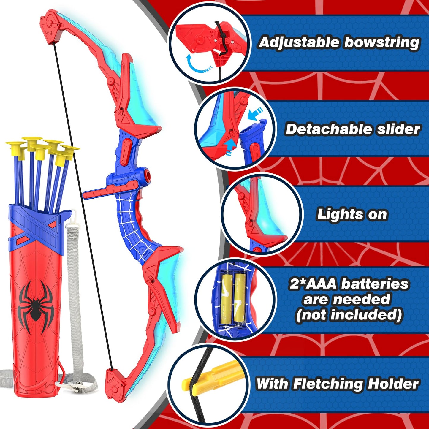 Polkoliye Bow and Arrow Set for Kids | LED Light Up Archery with 7 Suction Cup Arrows, Quiver & Standing Target – Indoor/Outdoor Fun for Ages 4–12