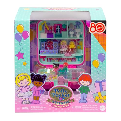 Polly Pocket Mattel 80th Anniversary Tribute Pencil Case Set | 3 Dolls, Pet & Celebration Furniture