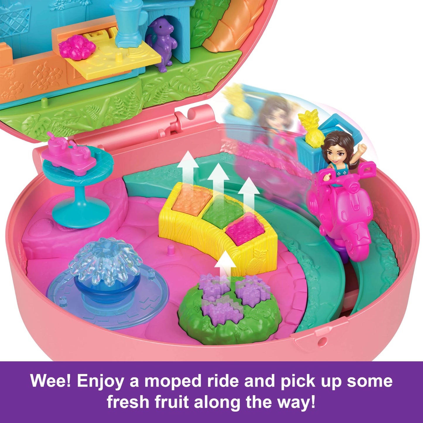 Polly Pocket Adventure Moped Compact – 2 Micro Dolls, Puppy & 12 Accessories