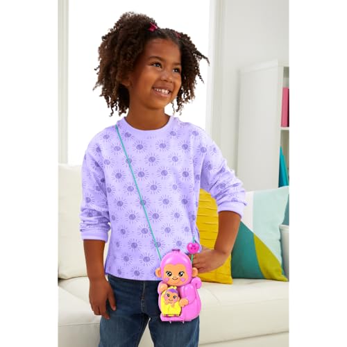 Polly Pocket Momma Monkey & Baby 2-in-1 Purse Playset | Jungle Adventure with 12 Accessories