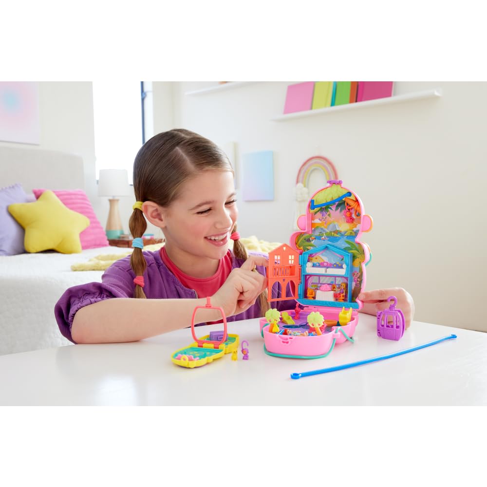 Polly Pocket Momma Monkey & Baby 2-in-1 Purse Playset | Jungle Adventure with 12 Accessories
