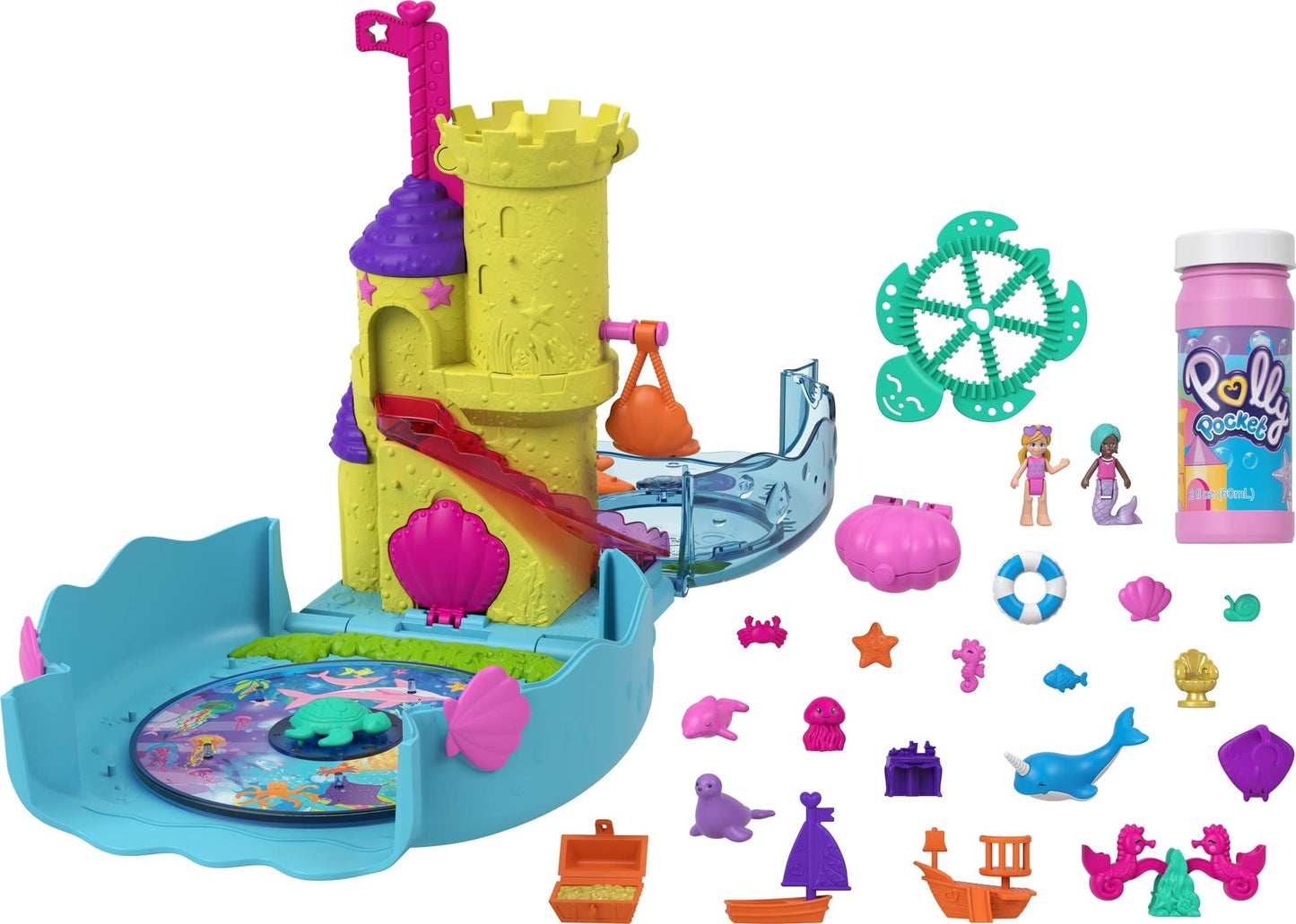 Polly Pocket Bubble Aquarium Playset – Mermaid Doll, 2 Bubble Features & 18 Accessories