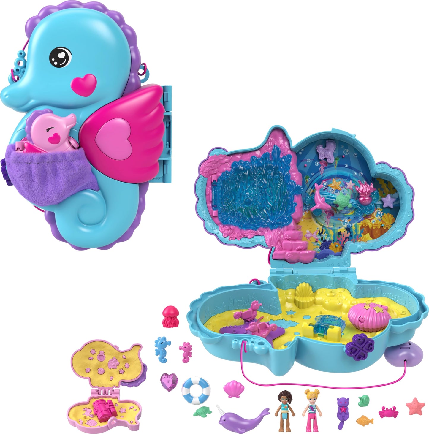 Polly Pocket Daddy & Me Seahorse Purse Playset – 2-in-1 Ocean Adventure with Dolls