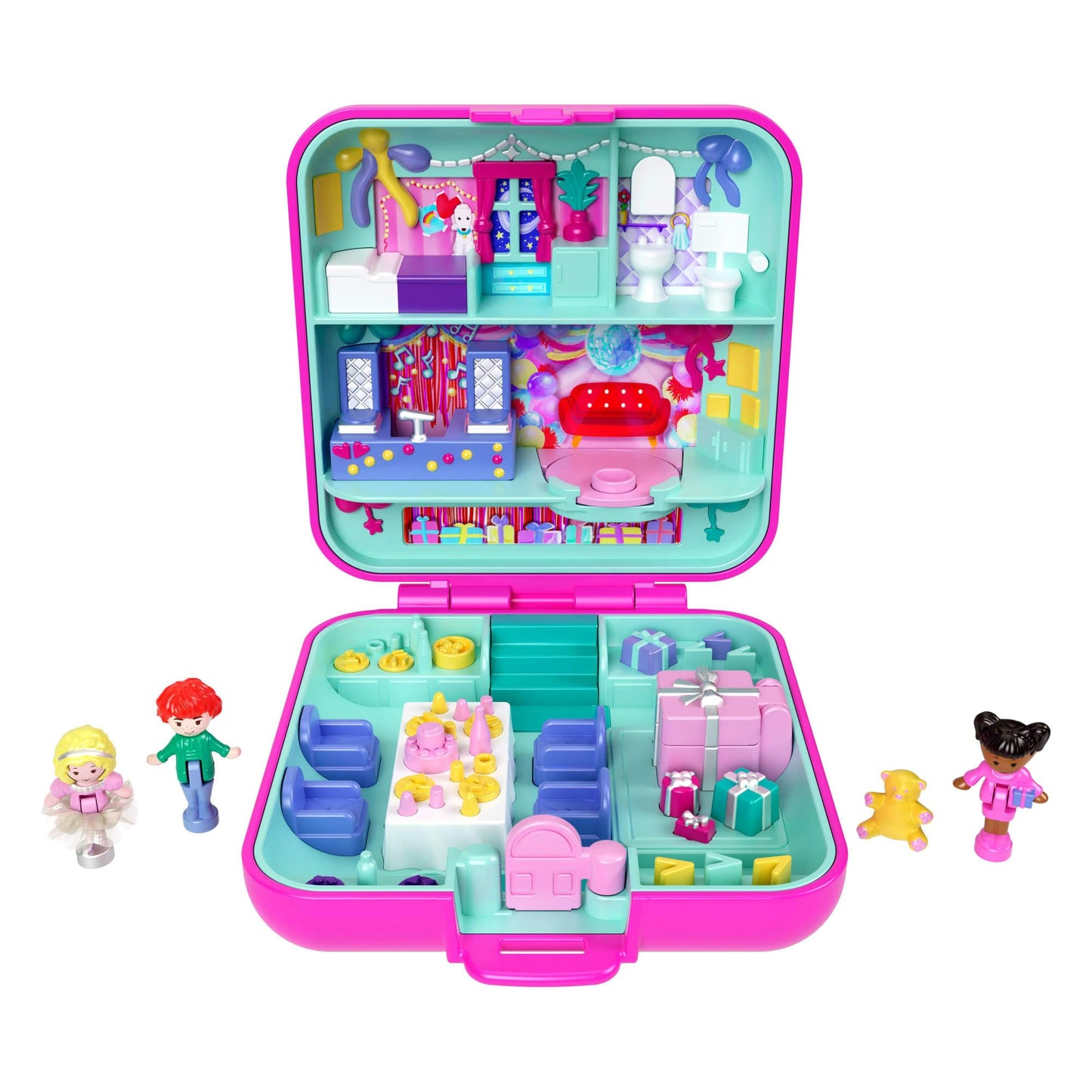 Polly Pocket Mattel 80th Anniversary Tribute Pencil Case Set | 3 Dolls, Pet & Celebration Furniture