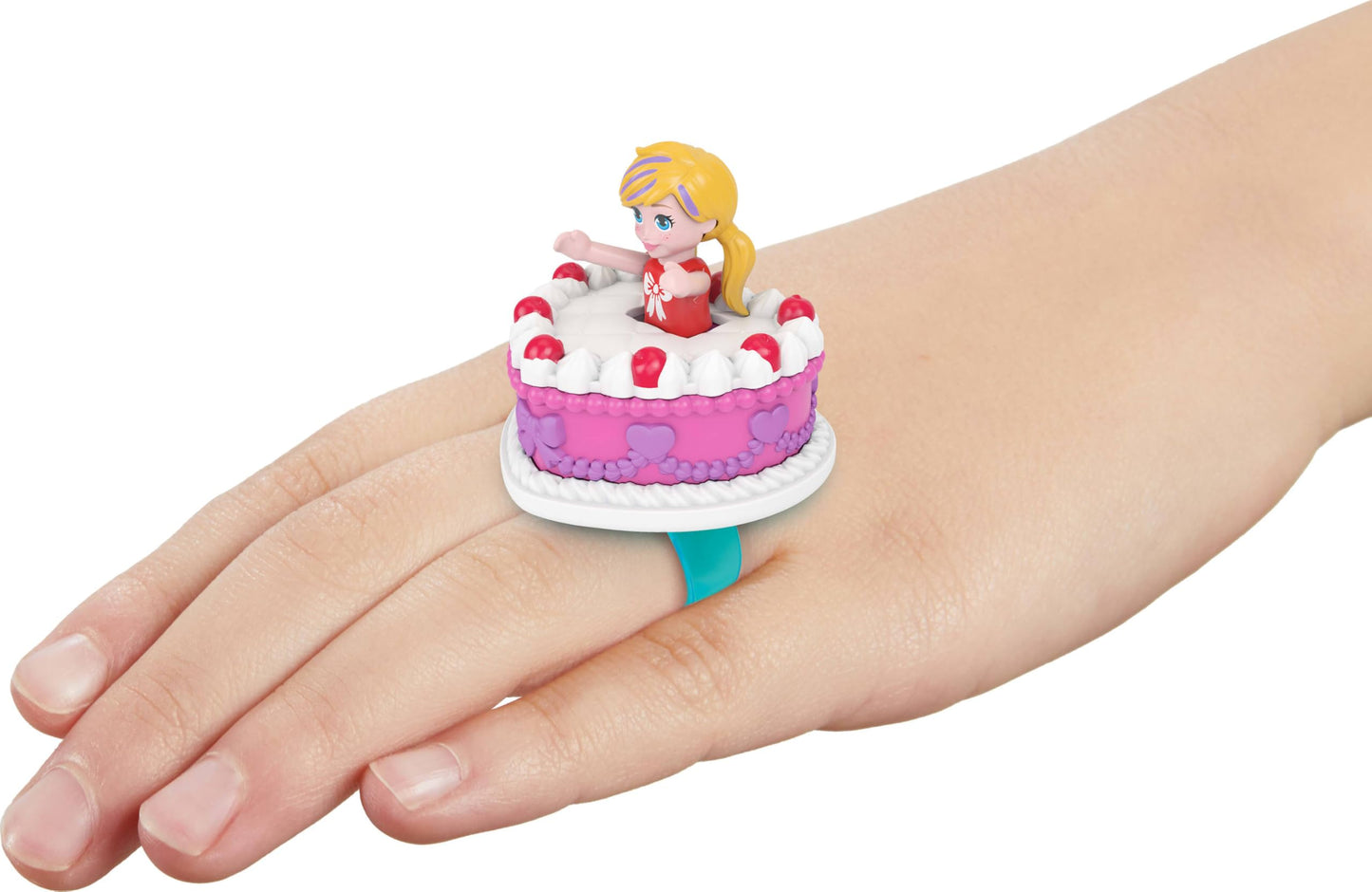 Polly Pocket Mattel 80th Anniversary Ring Box Compact Playset – Doll, Balloon Pet, and Cake Ring