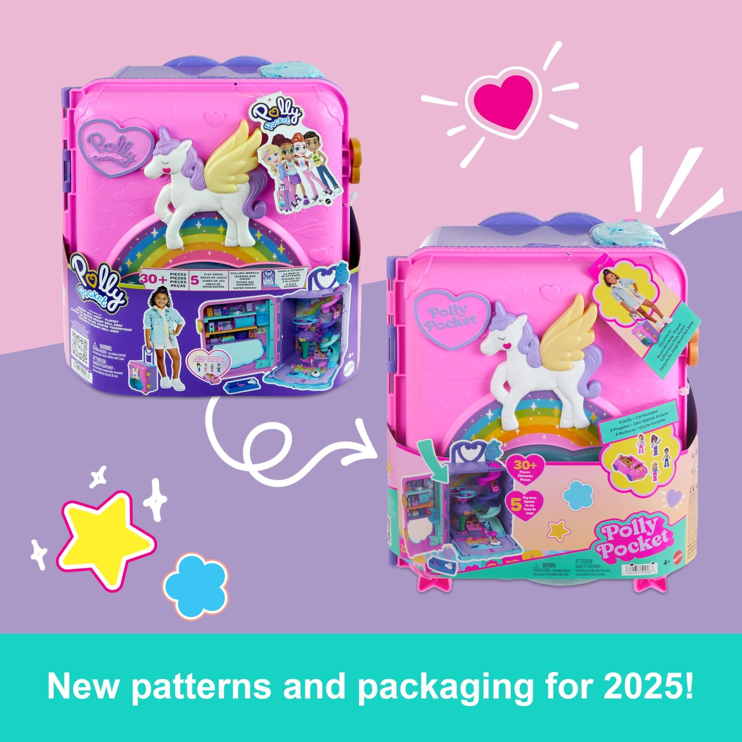 Polly Pocket Resort Roll Away Playset – 4 Dolls, 25+ Accessories, Portable Pollyville Fun